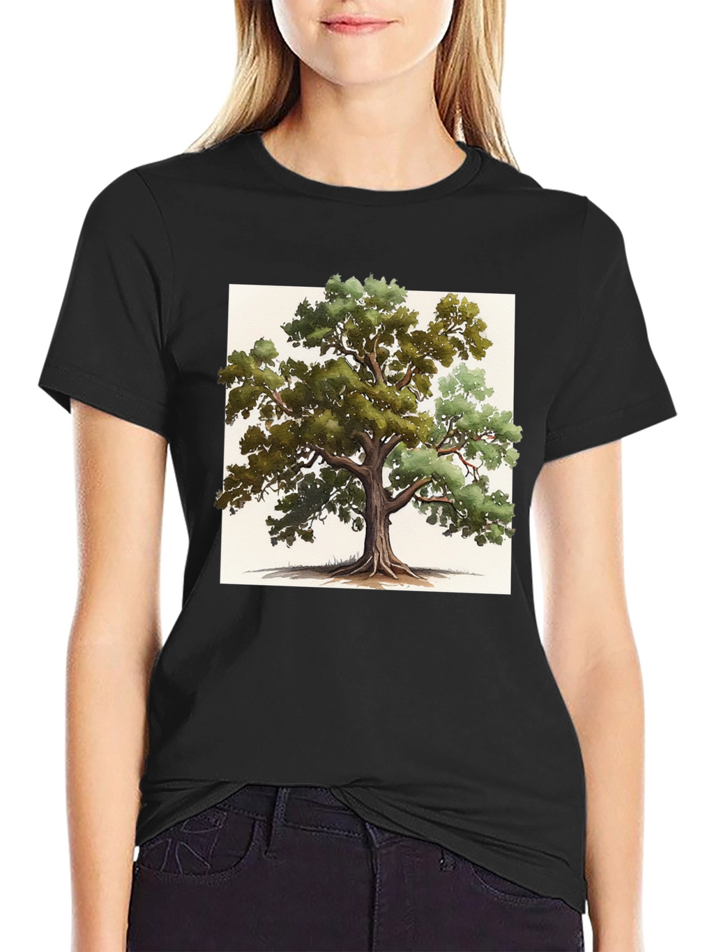Nature-Inspired Tree Graphic Tee - Soft Black Cotton
