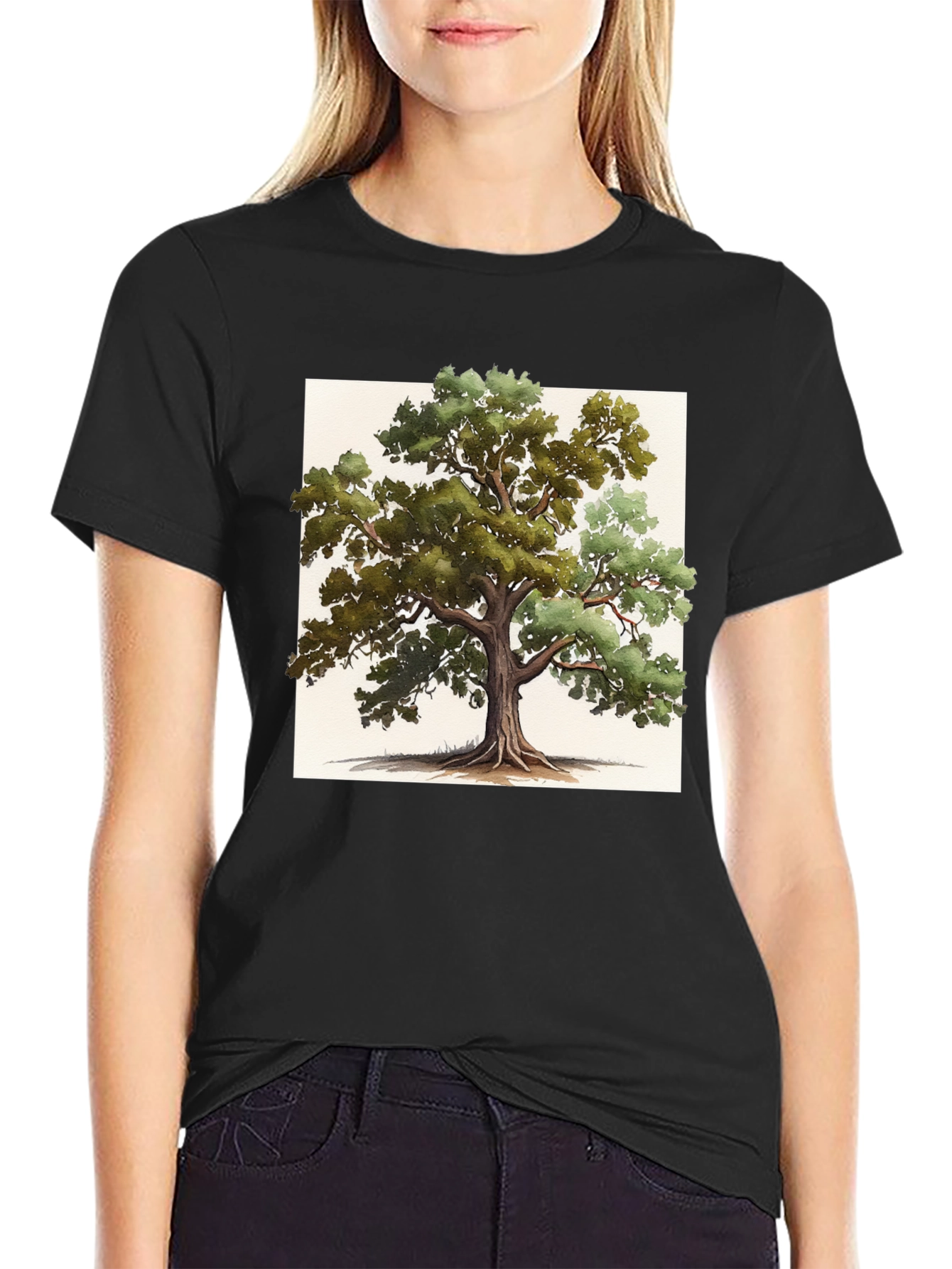 Nature-Inspired Tree Graphic Tee - Soft Black Cotton