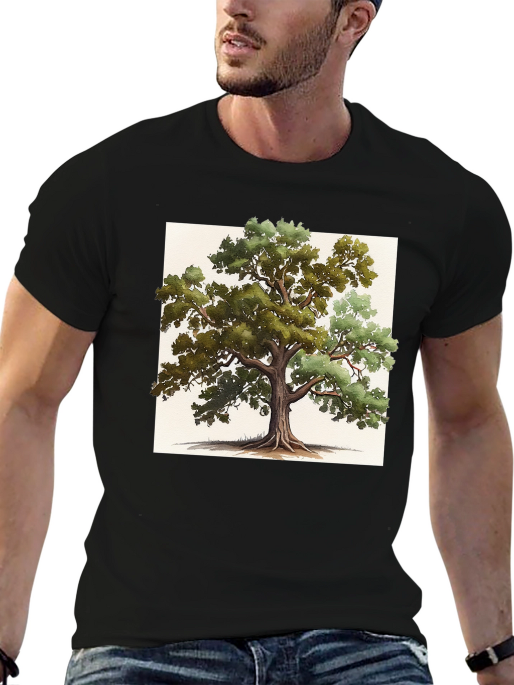 Nature-Inspired Tree Graphic Tee - Soft Black Cotton