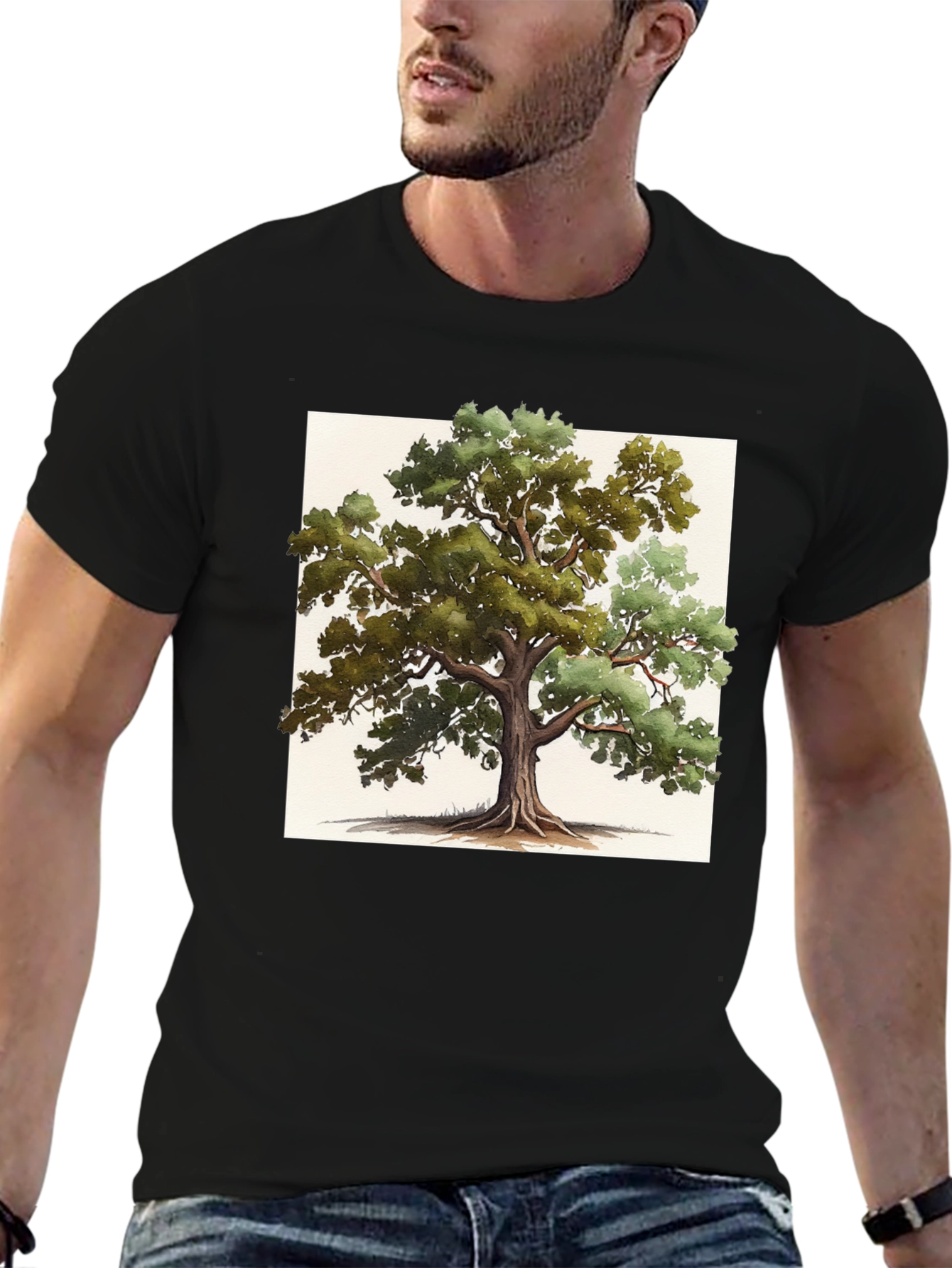 Nature-Inspired Tree Graphic Tee - Soft Black Cotton