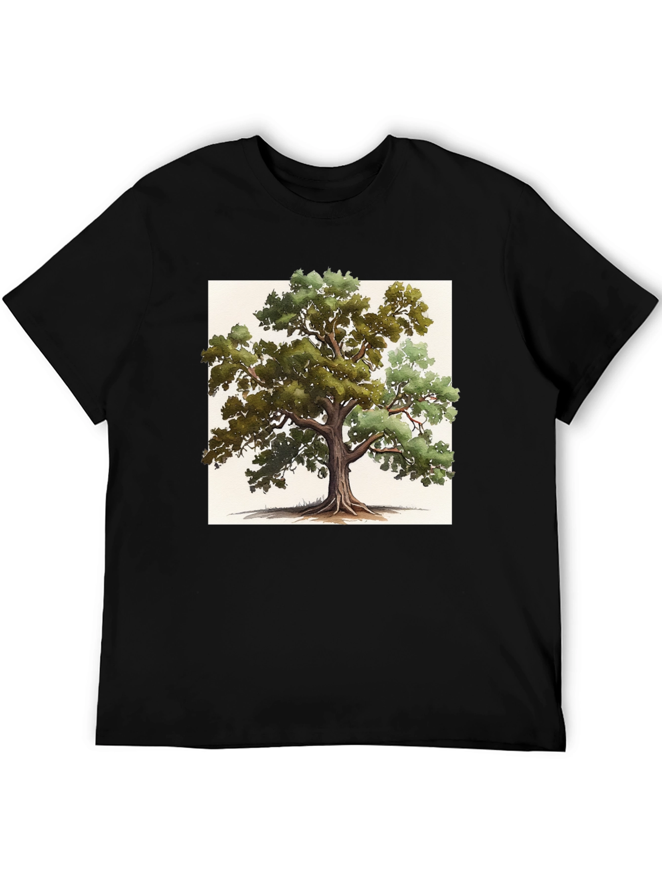 Nature-Inspired Tree Graphic Tee - Soft Black Cotton