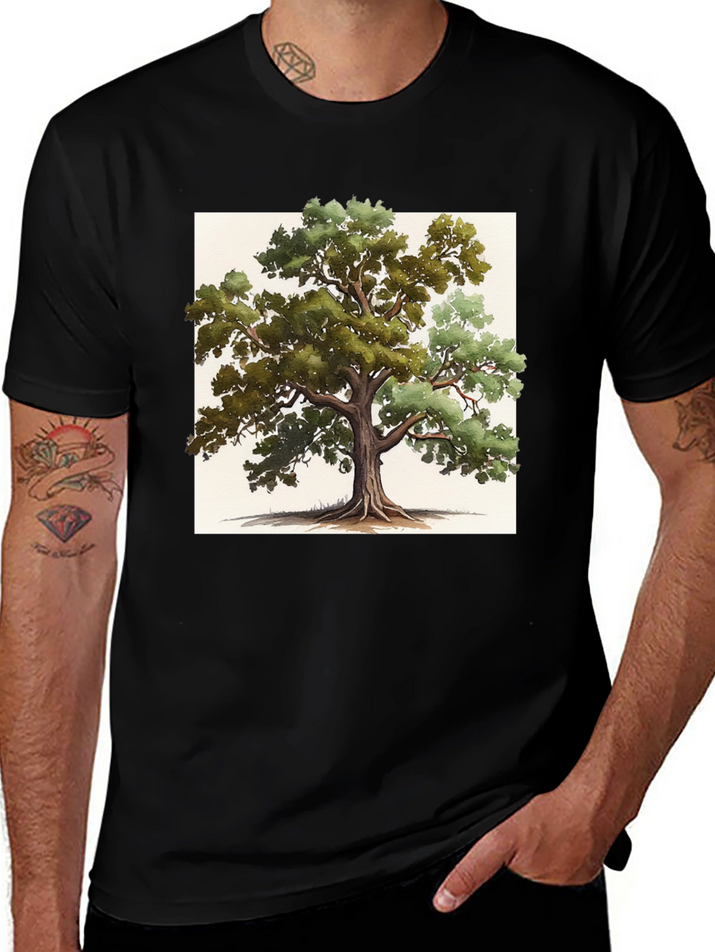 Nature-Inspired Tree Graphic Tee - Soft Black Cotton