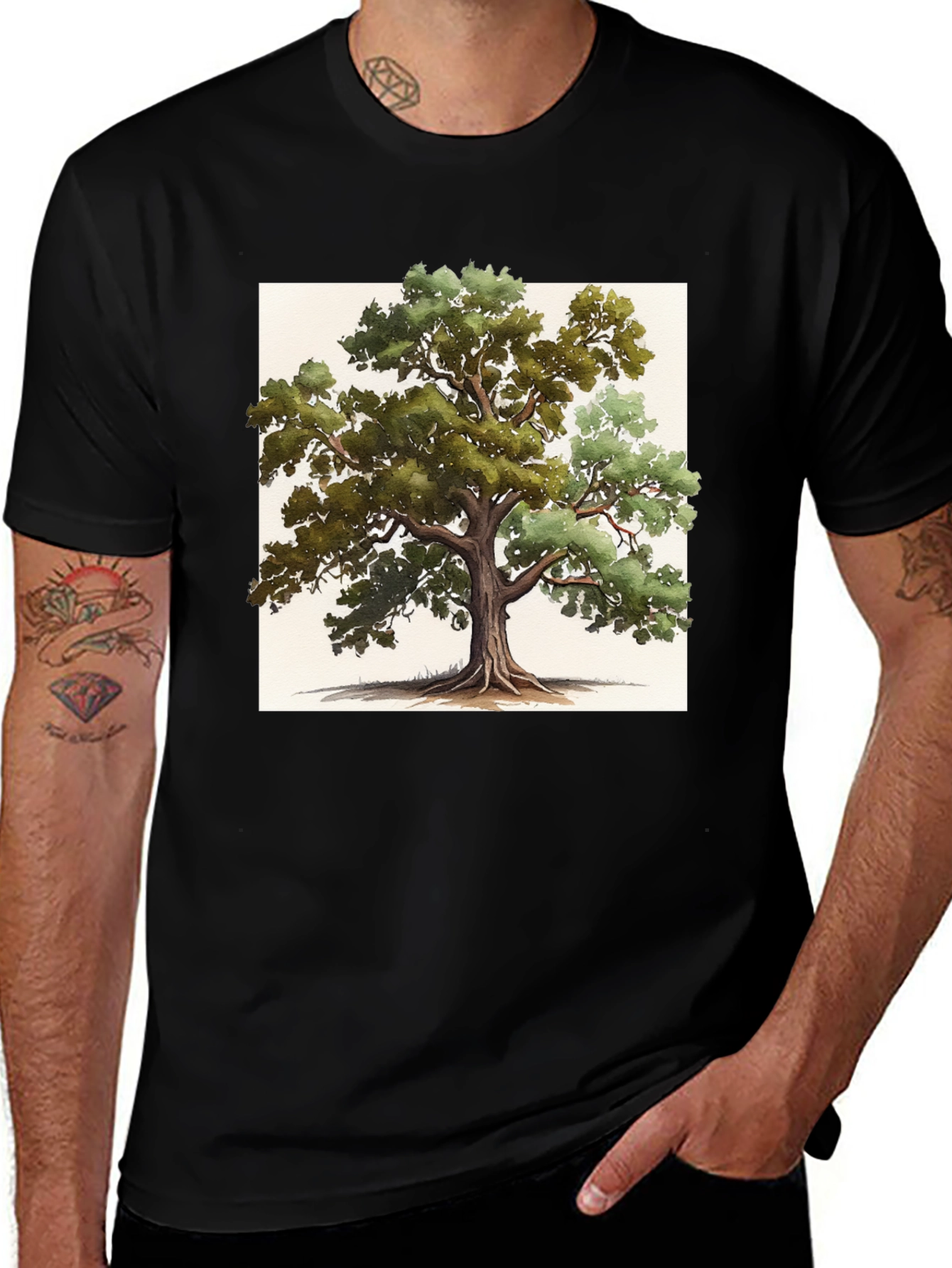 Nature-Inspired Tree Graphic Tee - Soft Black Cotton
