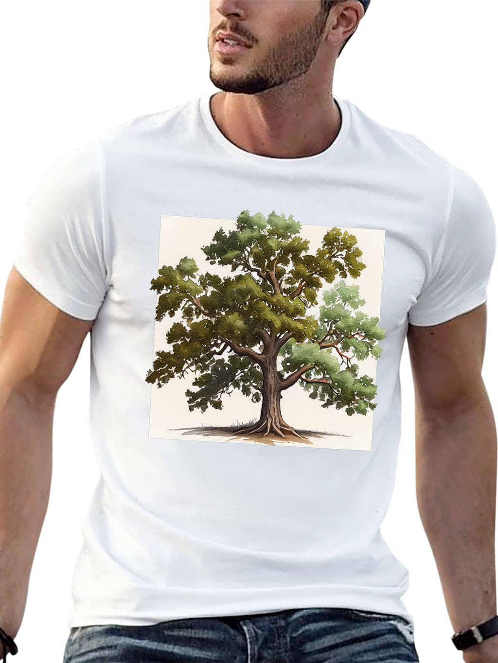 Nature-Inspired Tree Graphic Tee - Soft Black Cotton