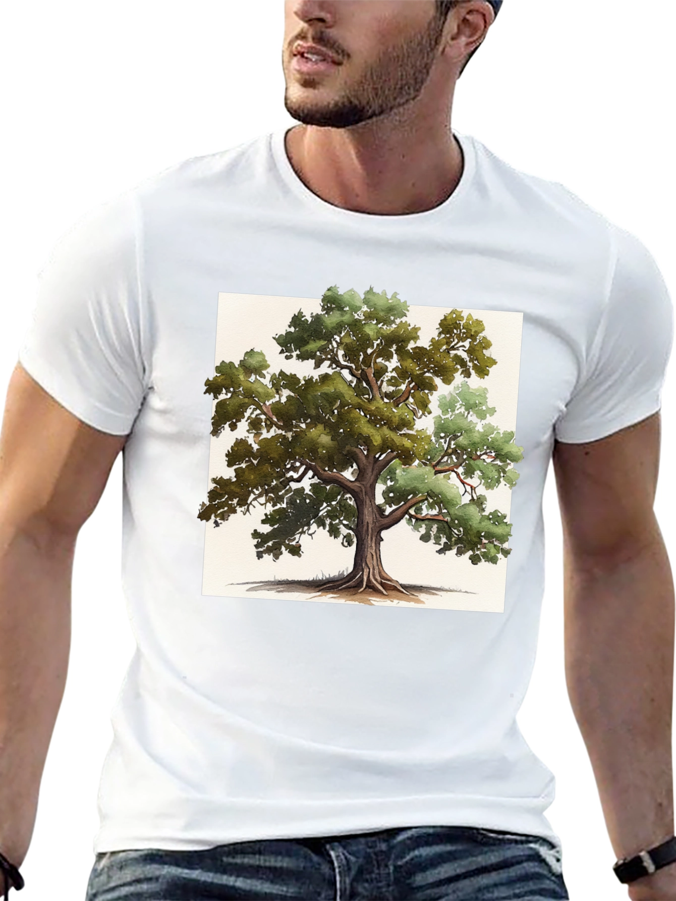 Nature-Inspired Tree Graphic Tee - Soft Black Cotton