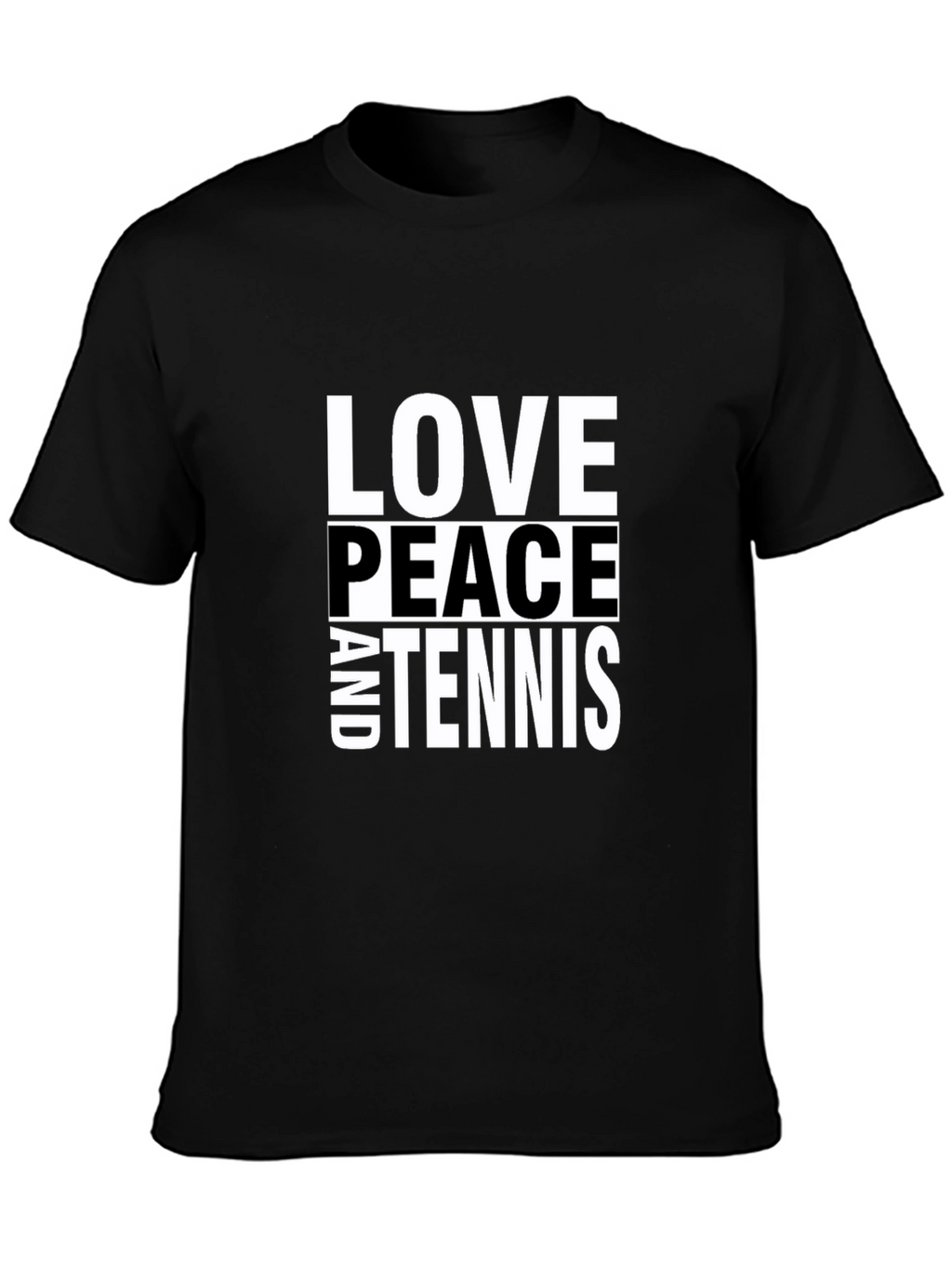 Love Peace and Tennis Black T-Shirt