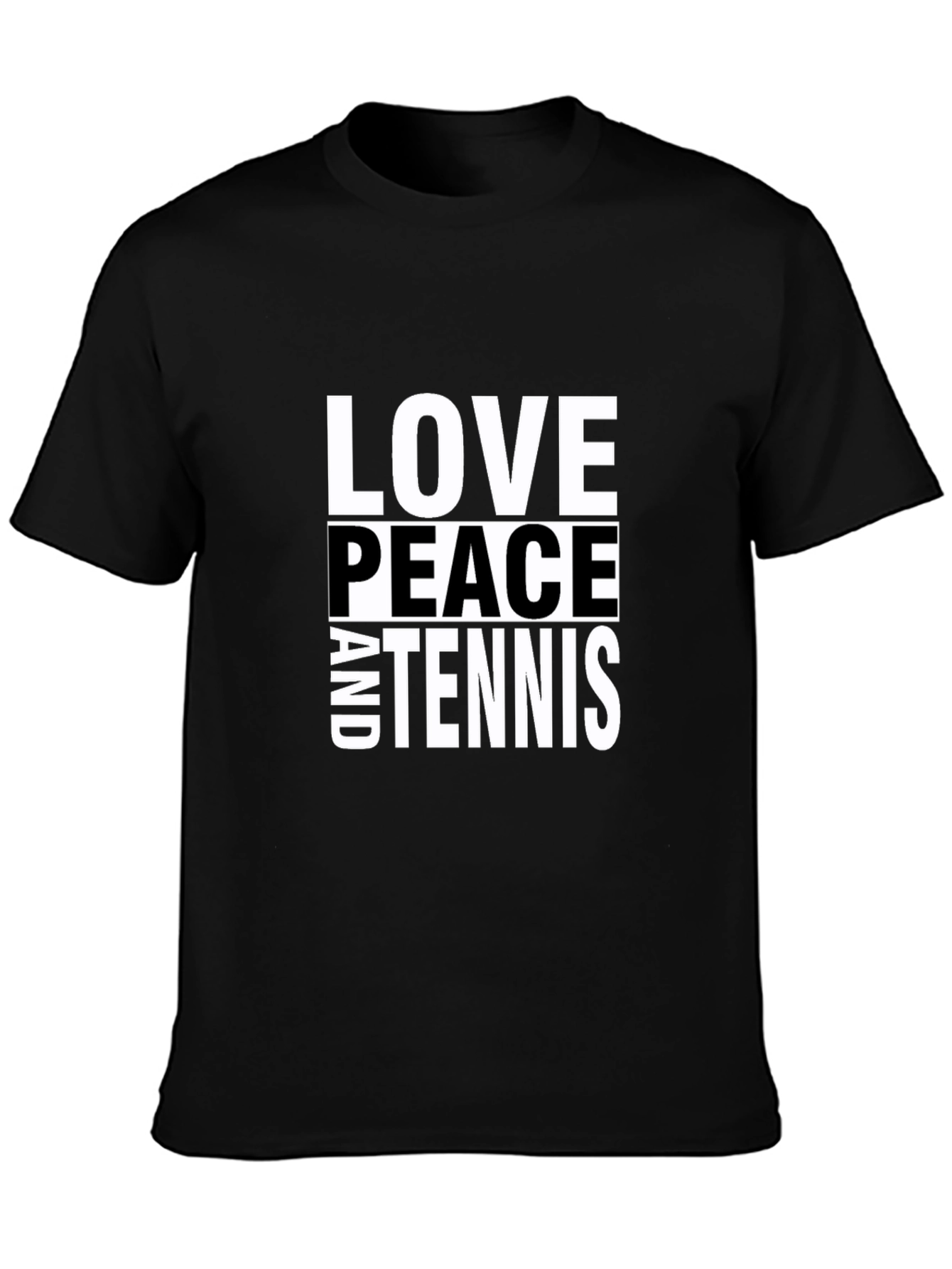 Love Peace and Tennis Black T-Shirt