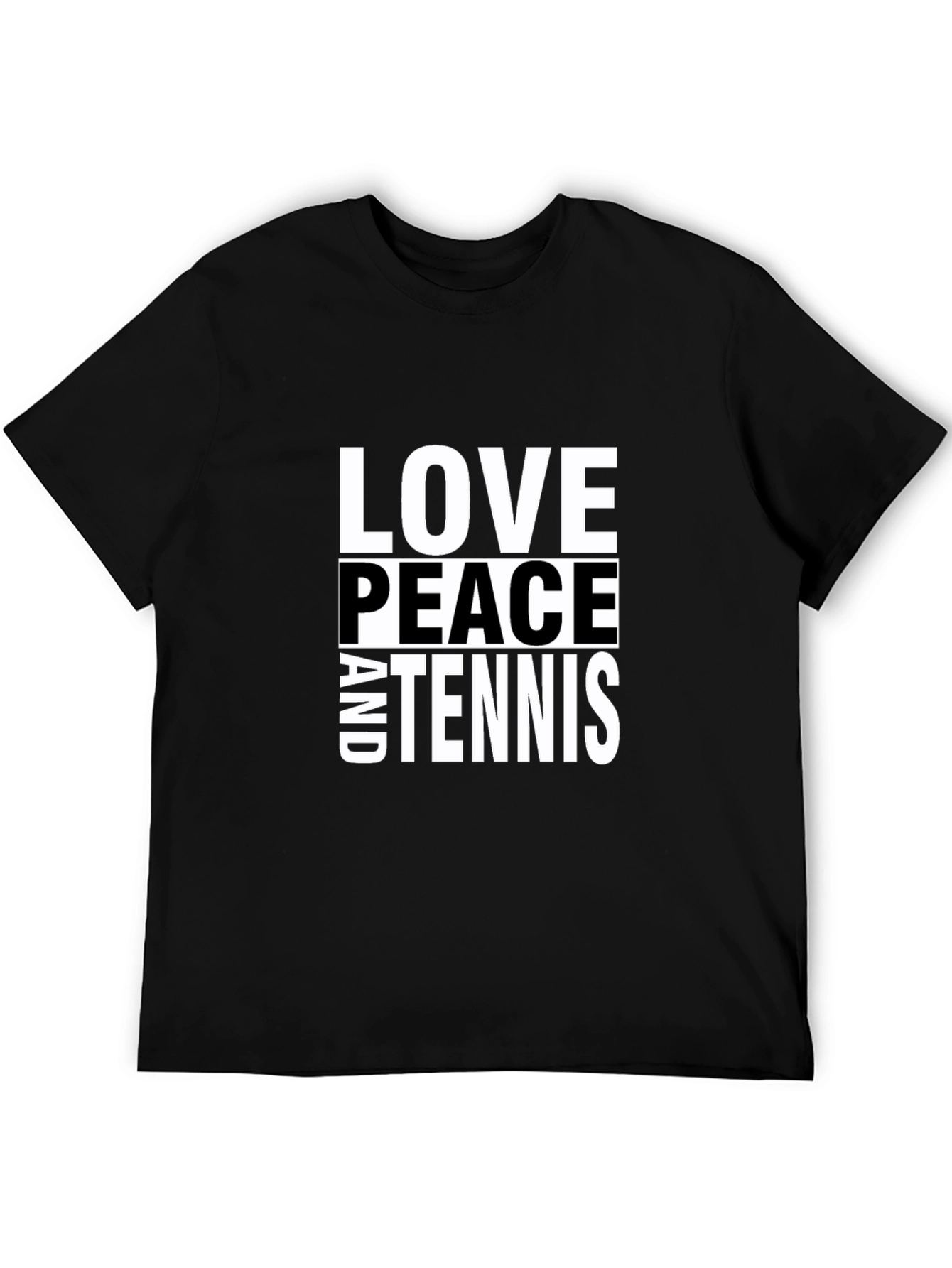 Love Peace and Tennis Black T-Shirt