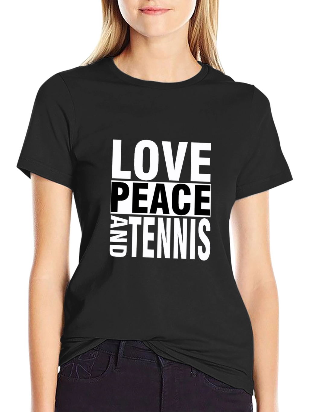 Love Peace and Tennis Black T-Shirt