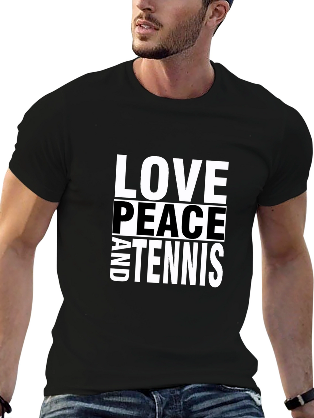 Love Peace and Tennis Black T-Shirt