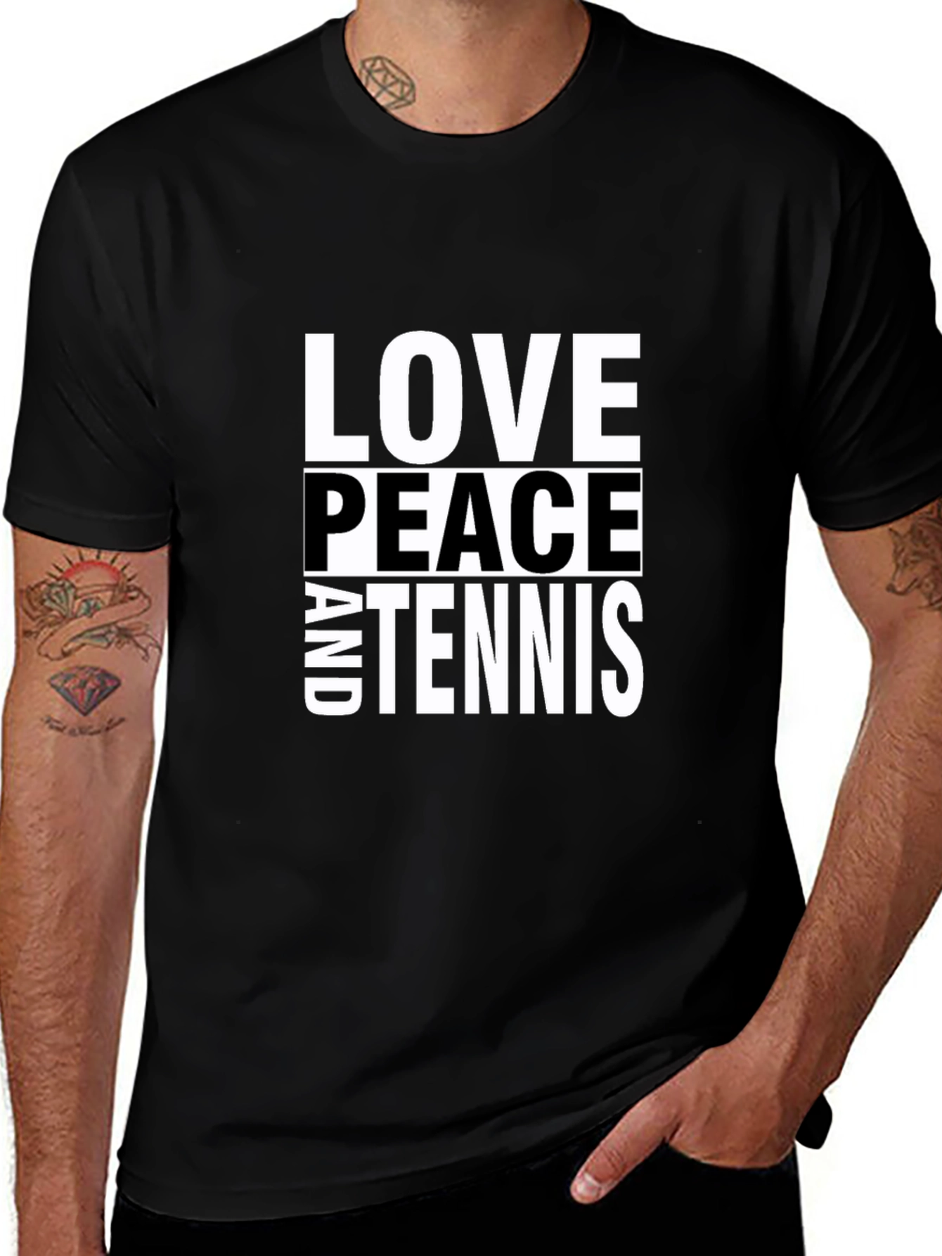 Love Peace and Tennis Black T-Shirt