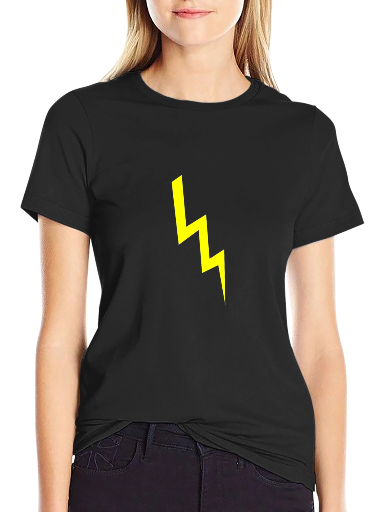 Black T-Shirt with Yellow Lightning Bolt Graphic