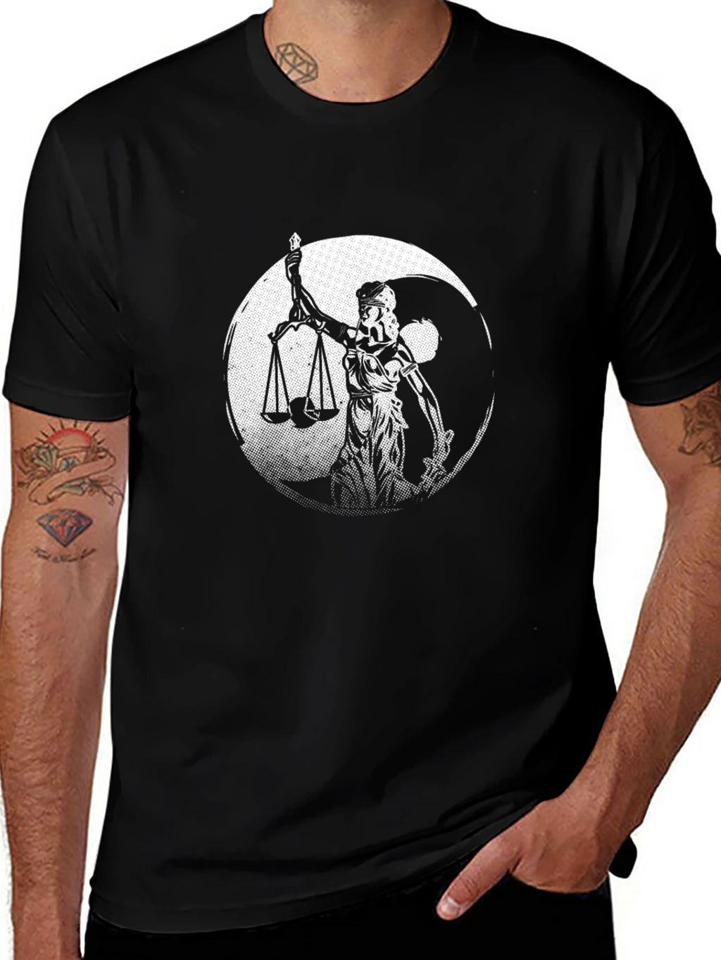 Lady Justice Yin Yang Black T-Shirt