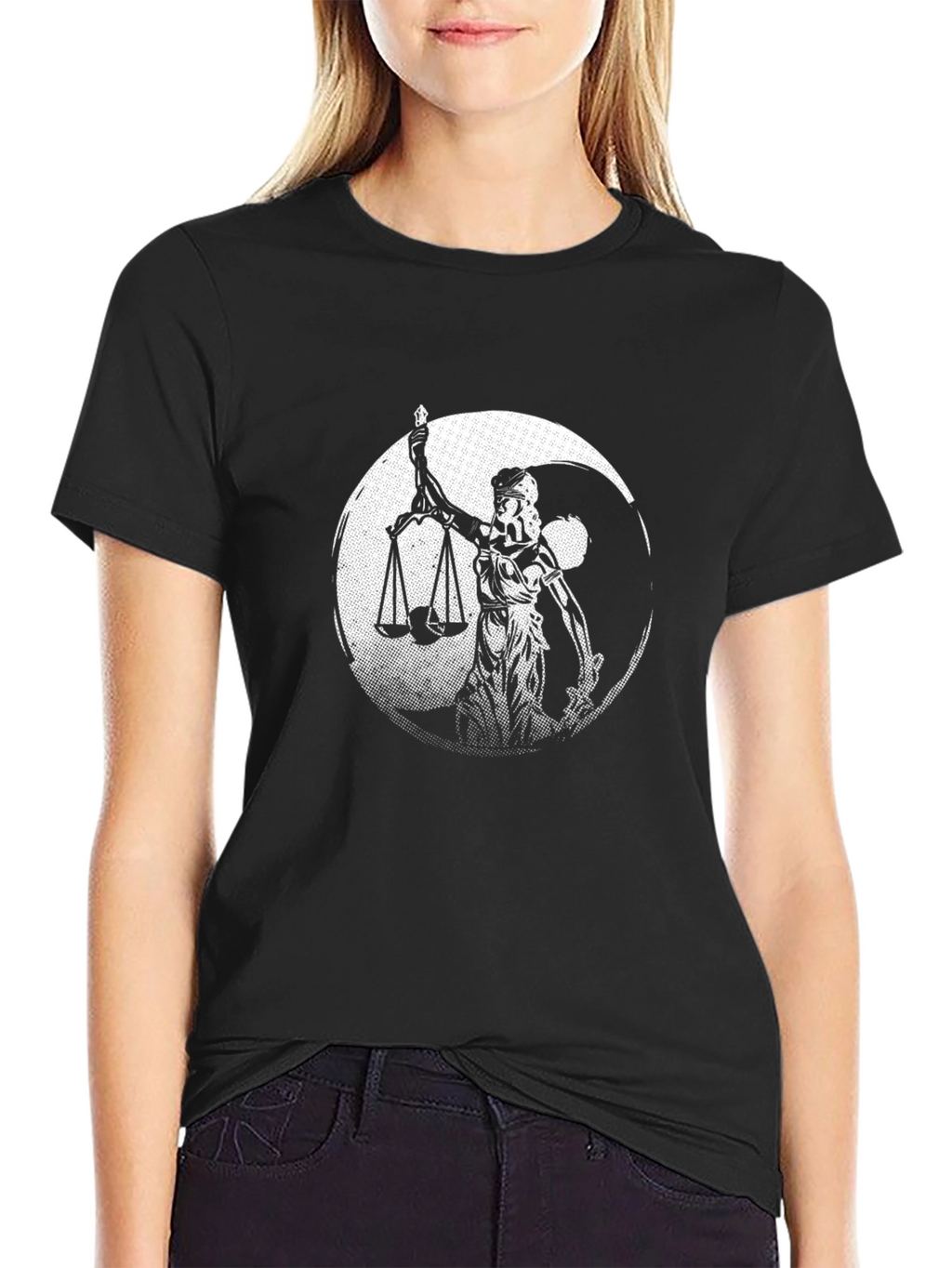 Lady Justice Yin Yang Black T-Shirt
