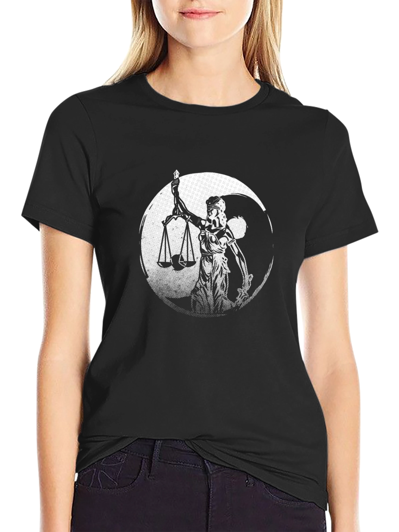 Lady Justice Yin Yang Black T-Shirt