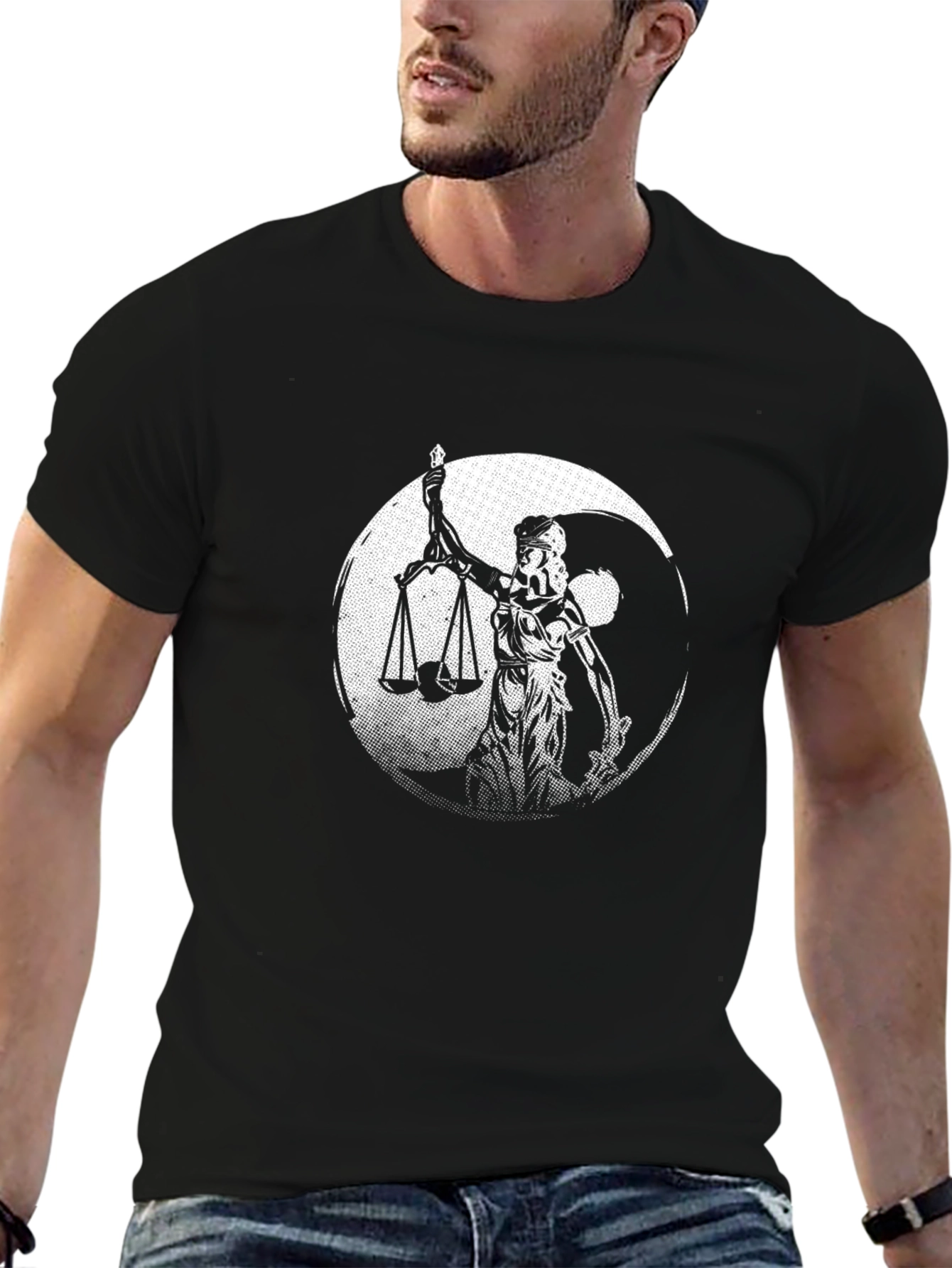 Lady Justice Yin Yang Black T-Shirt