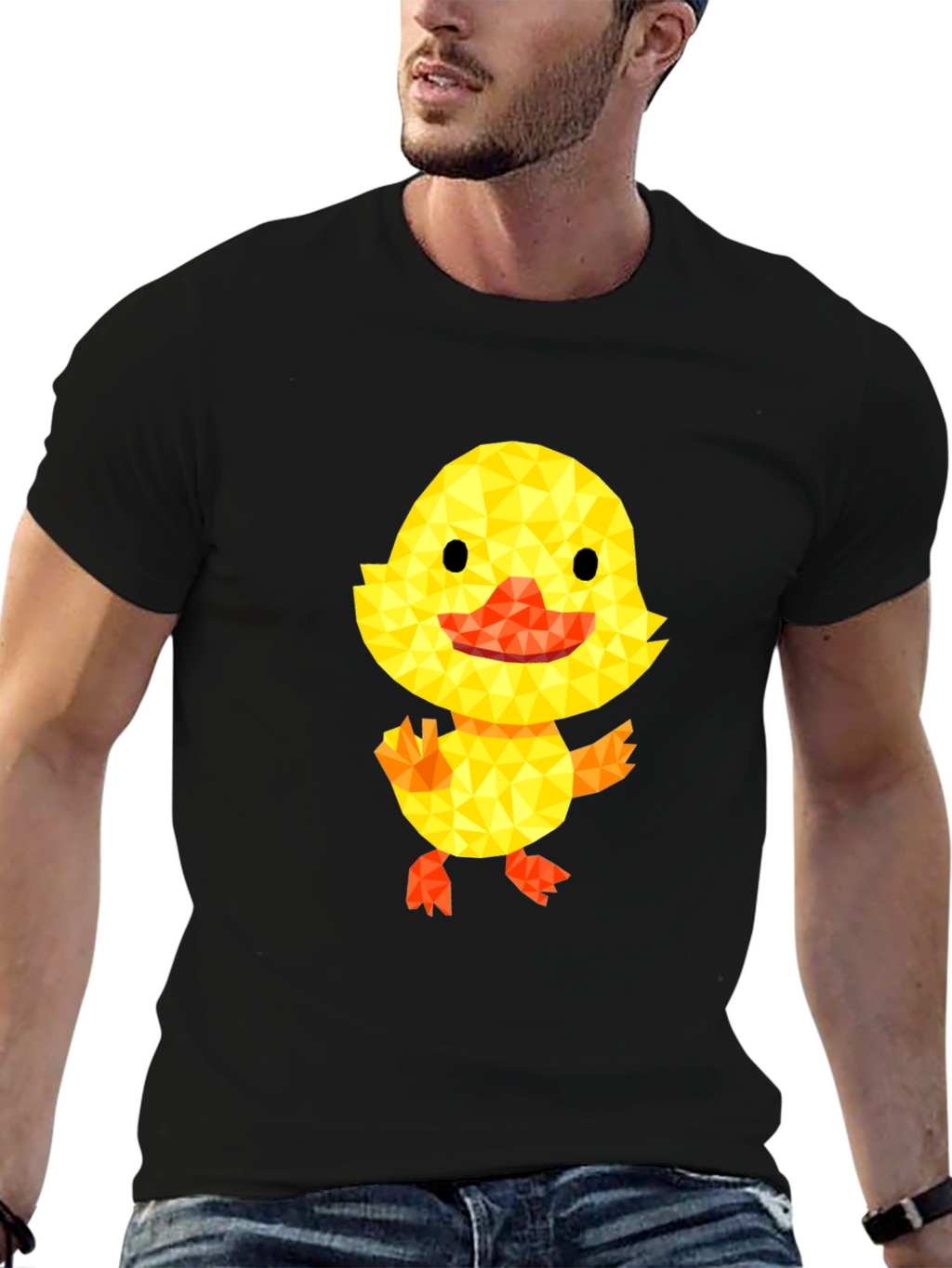 Geometric Duck Graphic Tee - Black Cotton Blend