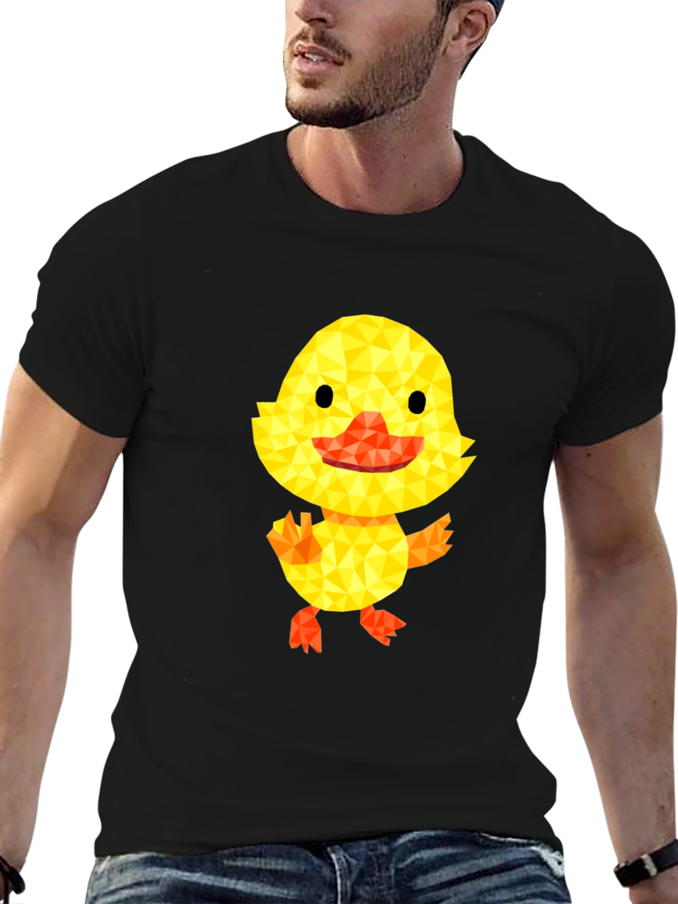 Geometric Duck Graphic Tee - Black Cotton Blend