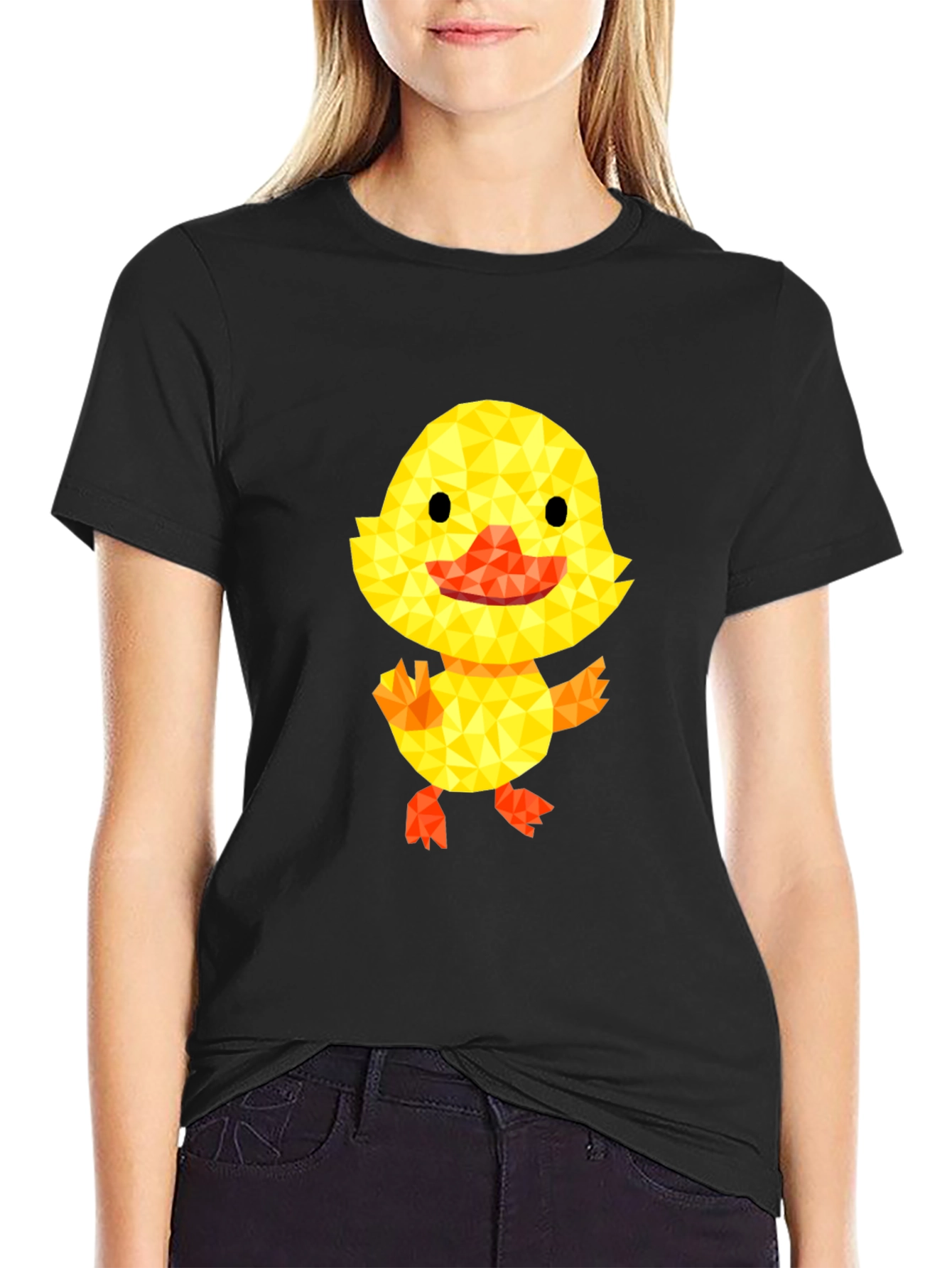 Geometric Duck Graphic Tee - Black Cotton Blend