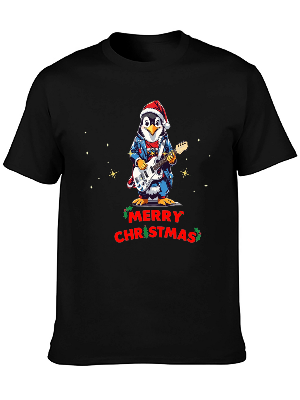 Merry Christmas Penguin Guitarist T-Shirt