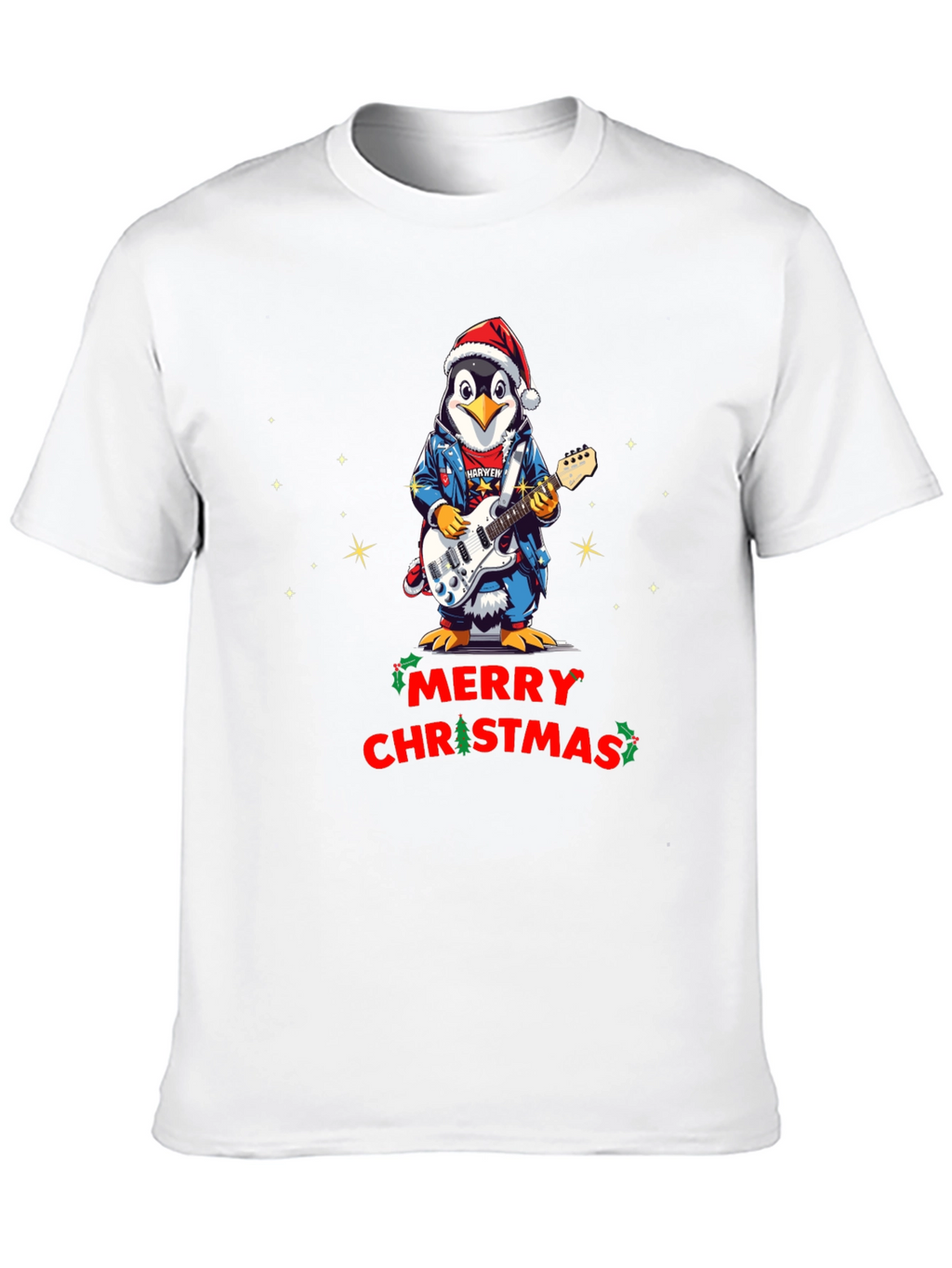 Merry Christmas Penguin Guitarist T-Shirt