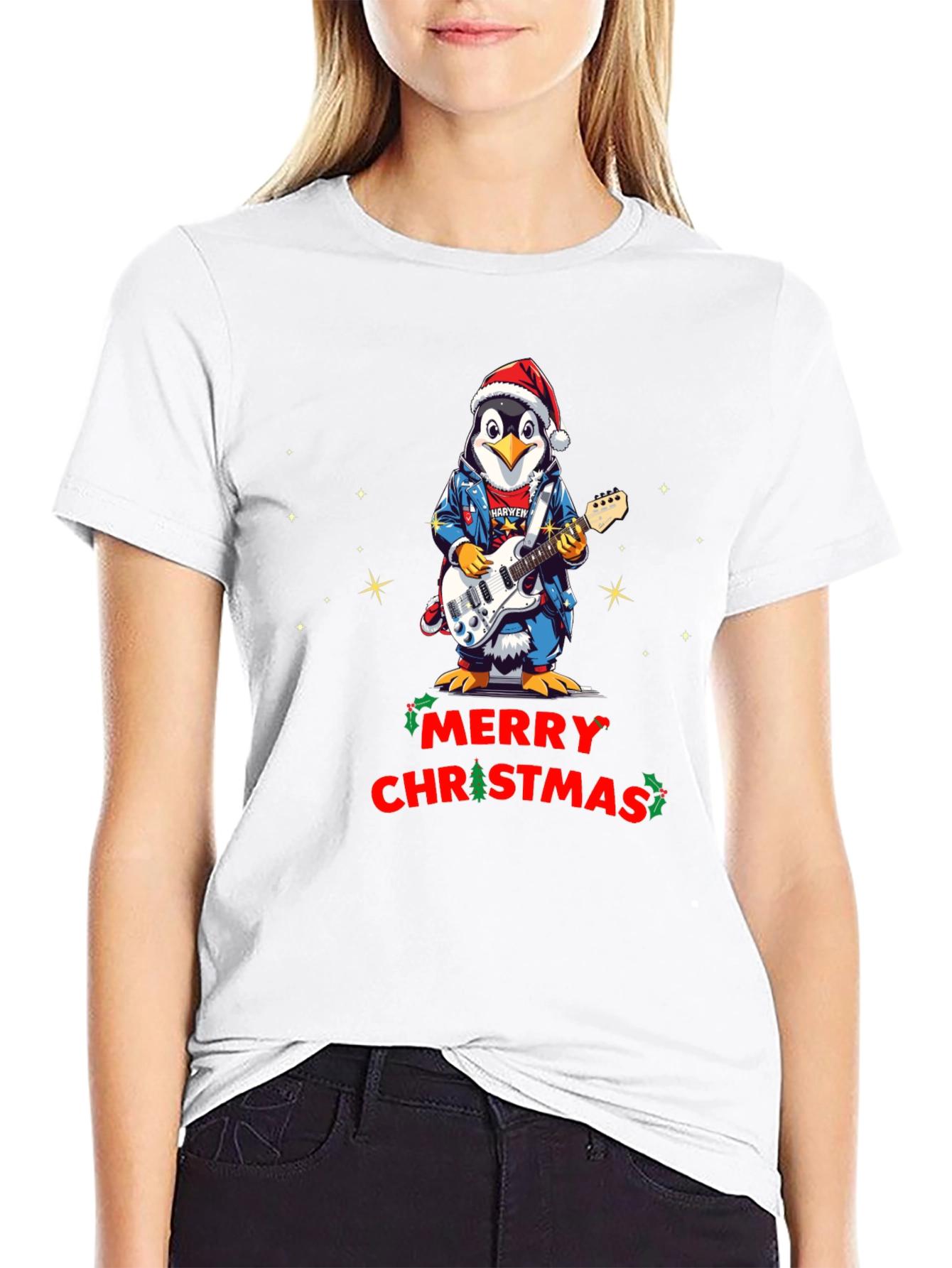 Merry Christmas Penguin Guitarist T-Shirt