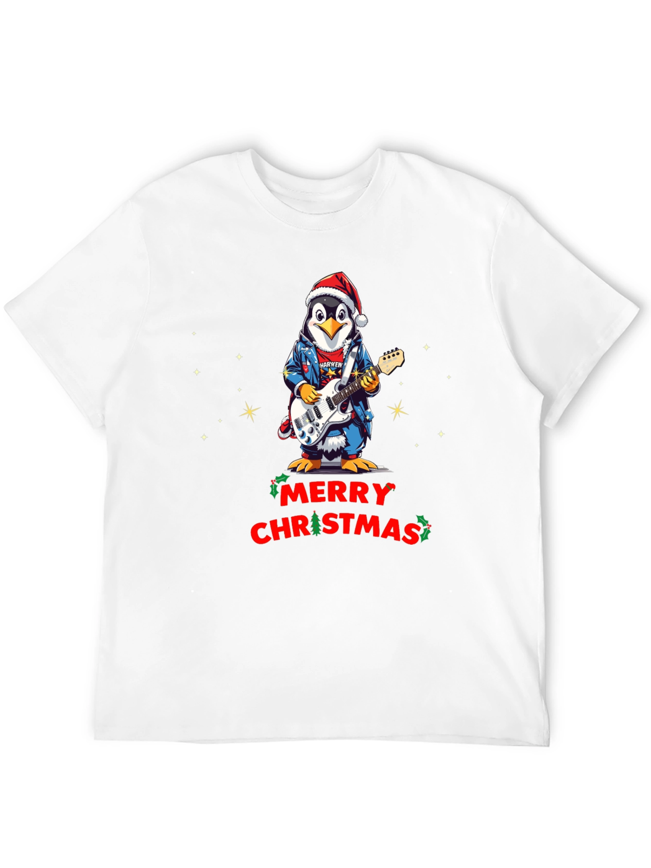 Merry Christmas Penguin Guitarist T-Shirt
