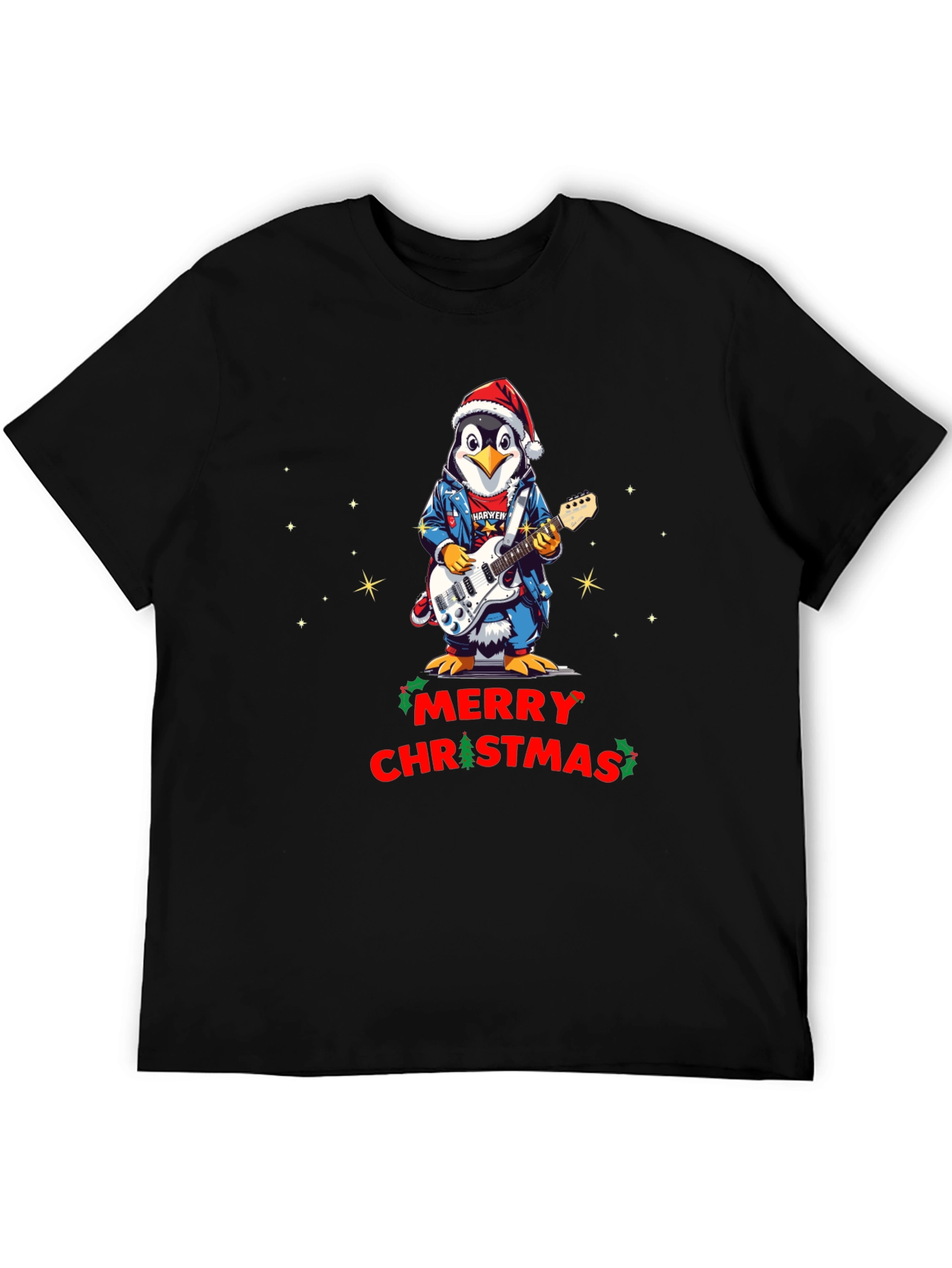 Merry Christmas Penguin Guitarist T-Shirt