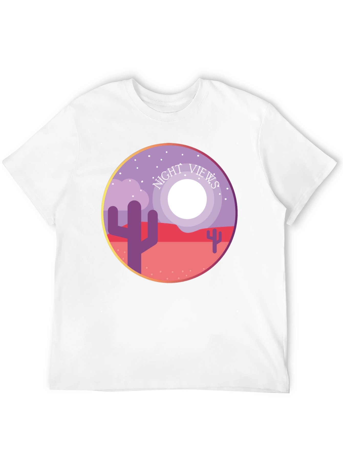 Night Views Desert T-Shirt - Unique Cactus Design