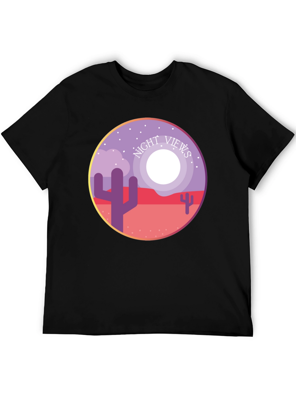 Night Views Desert T-Shirt - Unique Cactus Design