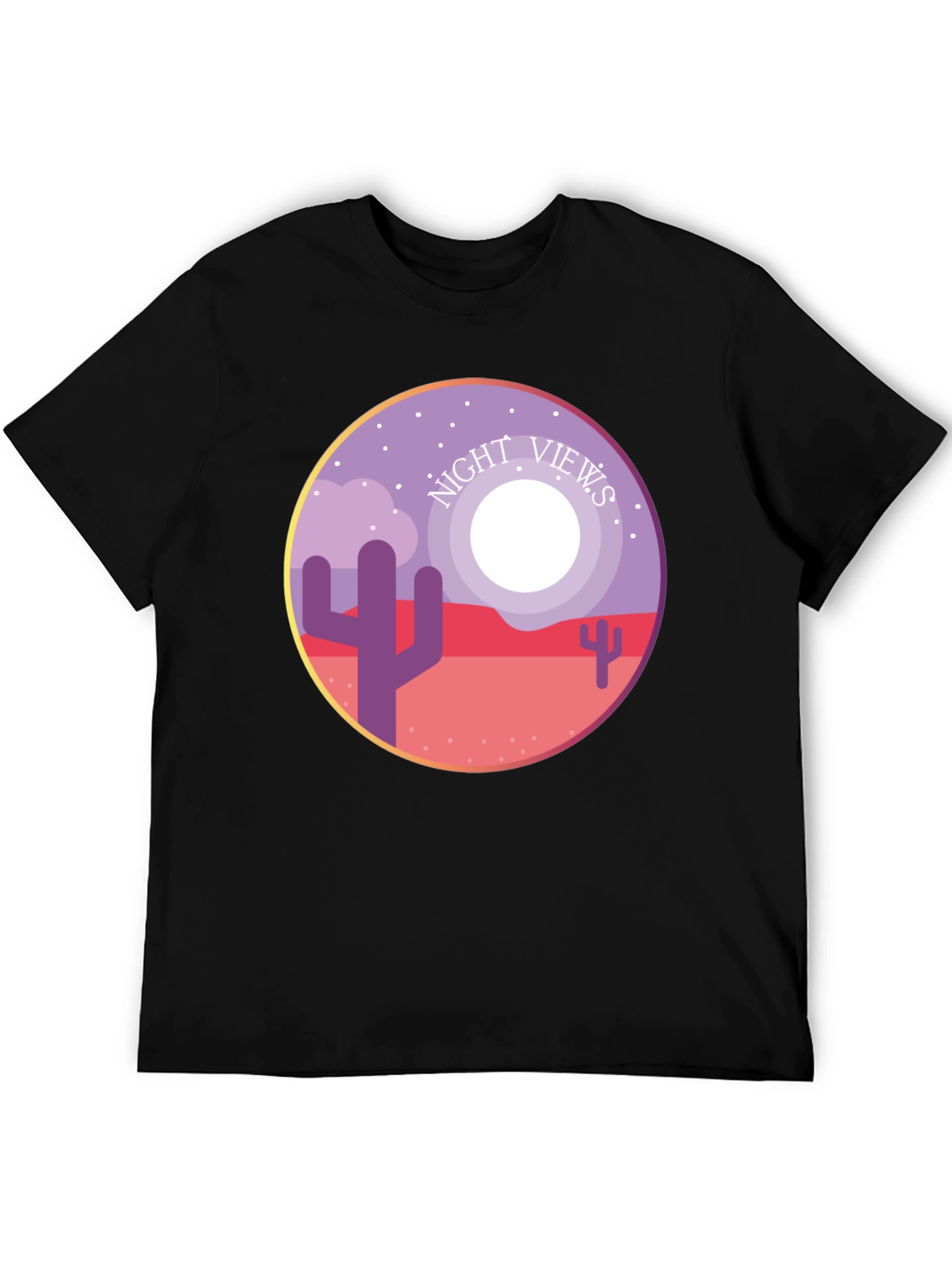 Night Views Desert T-Shirt - Unique Cactus Design