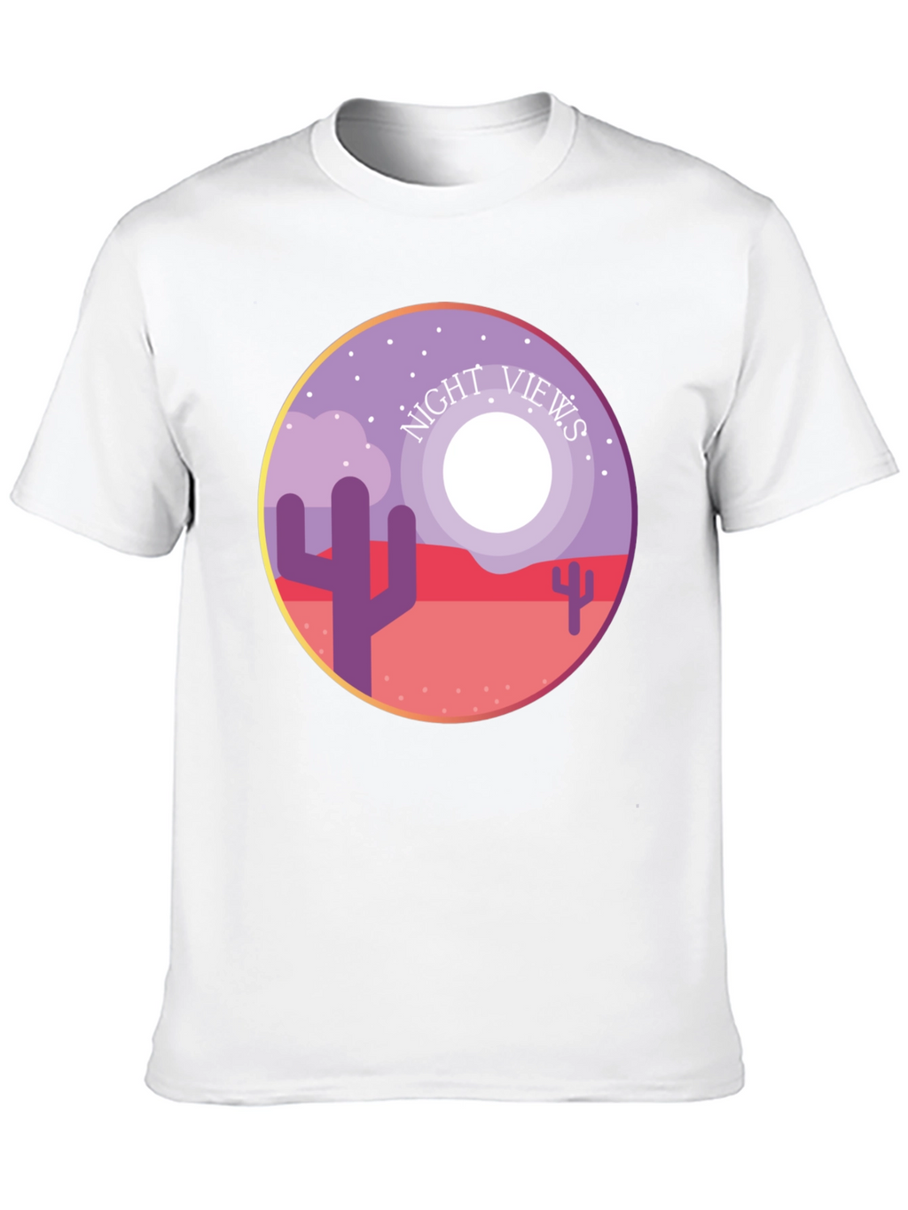 Night Views Desert T-Shirt - Unique Cactus Design
