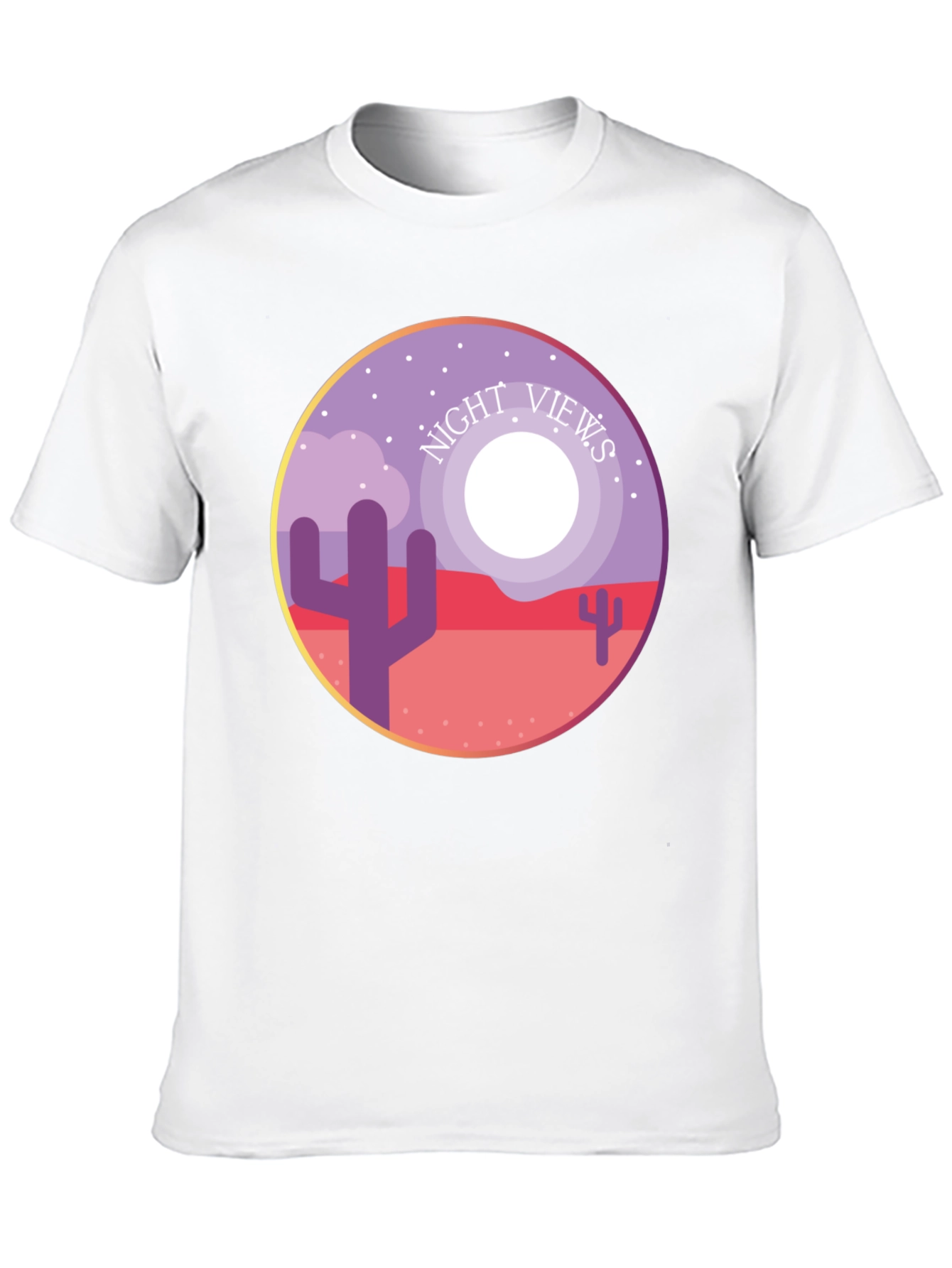 Night Views Desert T-Shirt - Unique Cactus Design