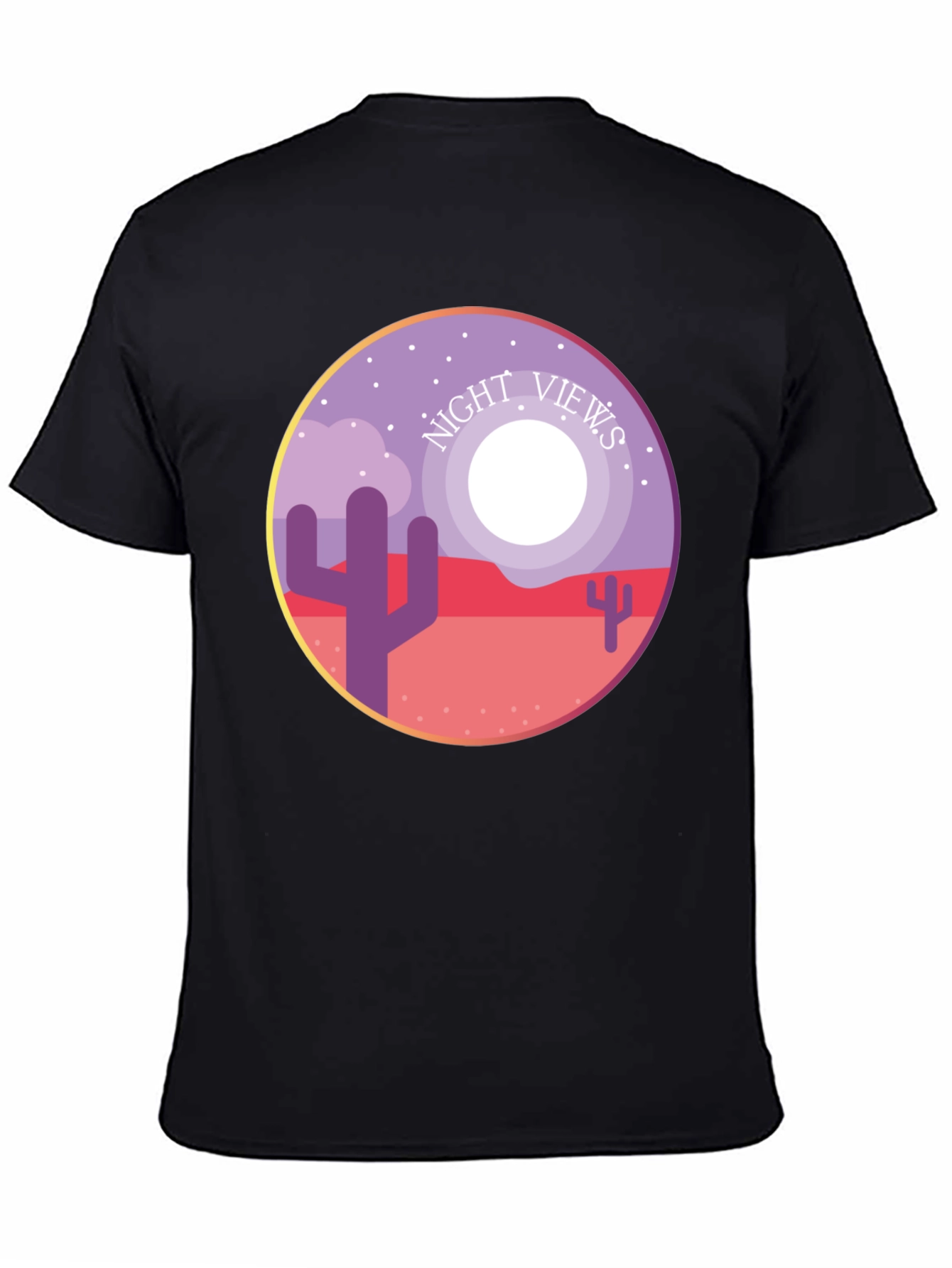 Night Views Desert T-Shirt - Unique Cactus Design
