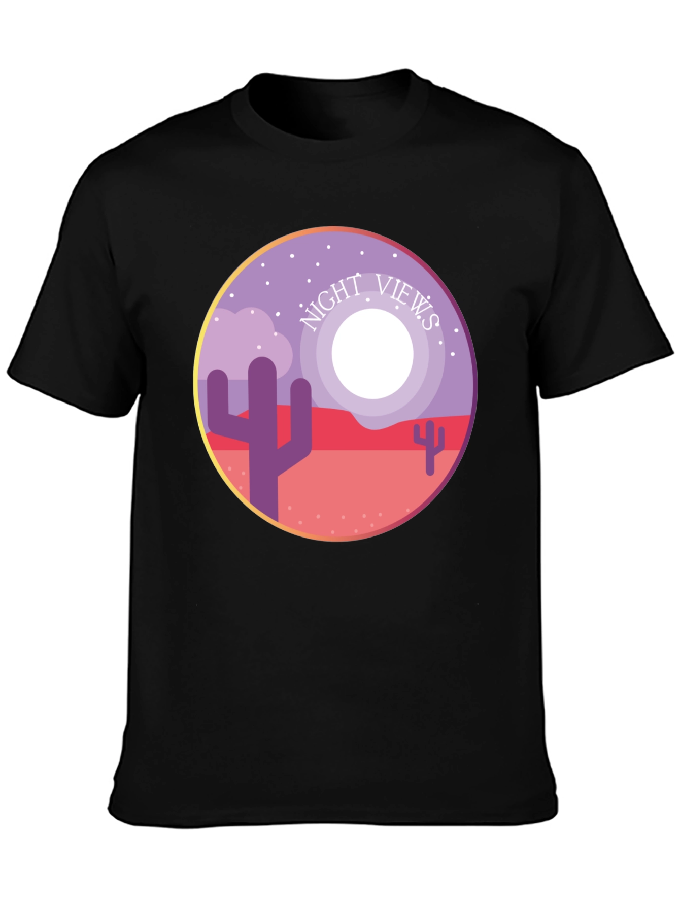 Night Views Desert T-Shirt - Unique Cactus Design