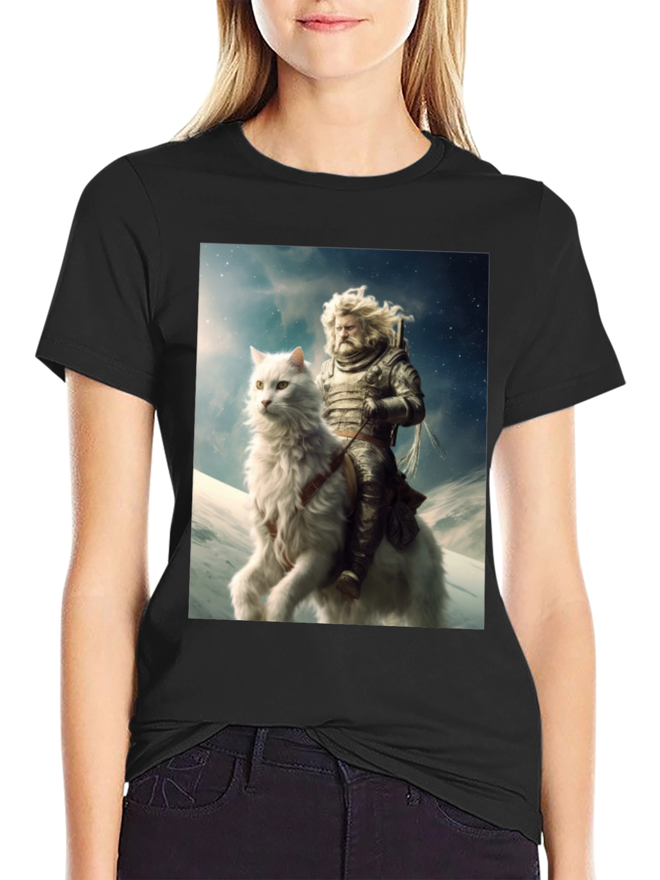Knight Riding Cat Graphic Tee