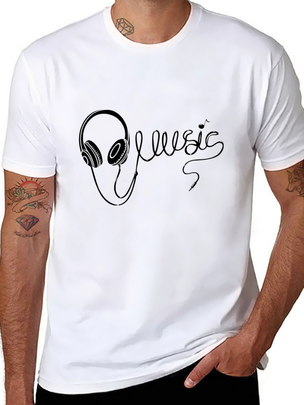 Music Headphones Black T-Shirt
