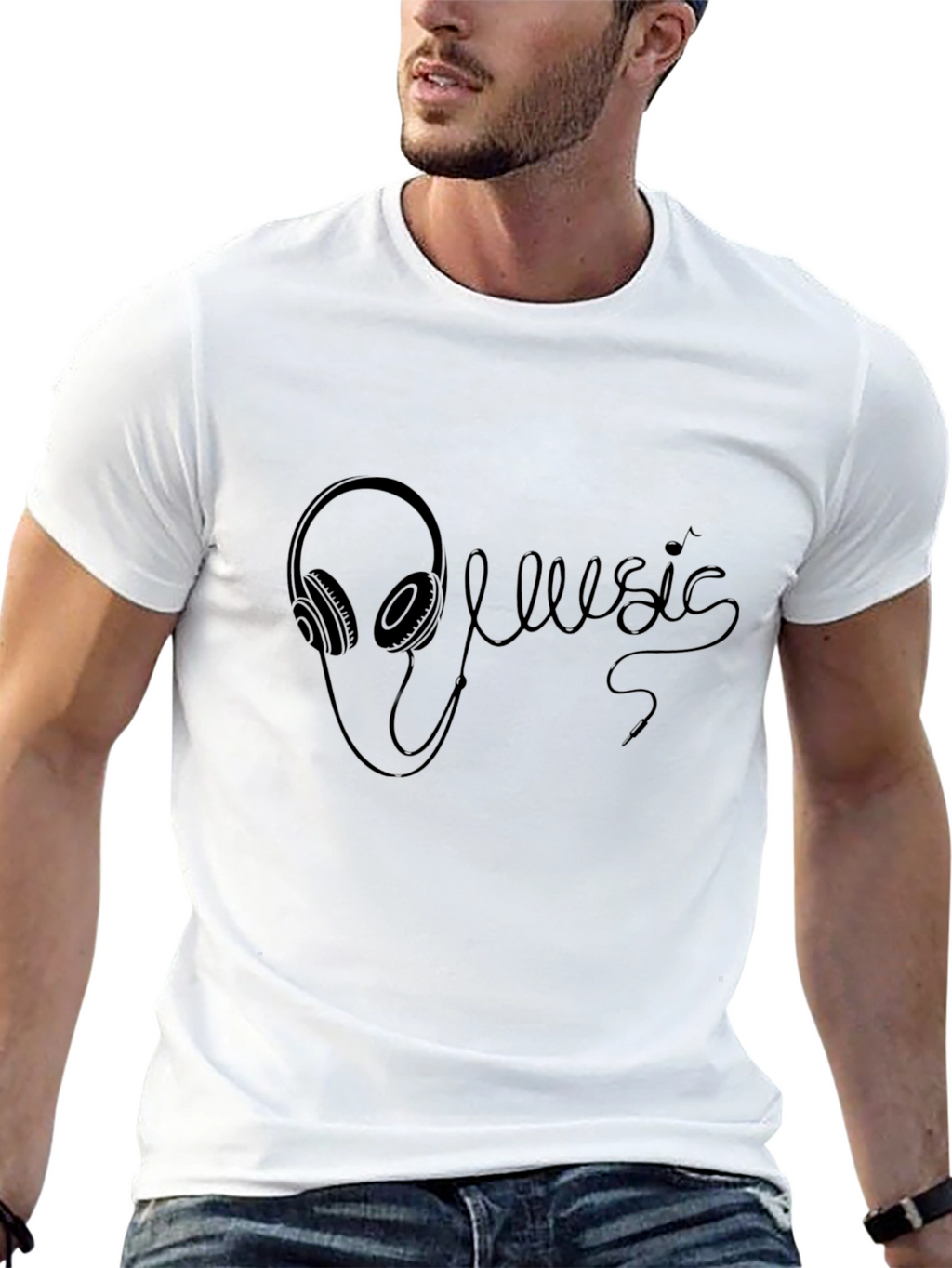 Music Headphones Black T-Shirt