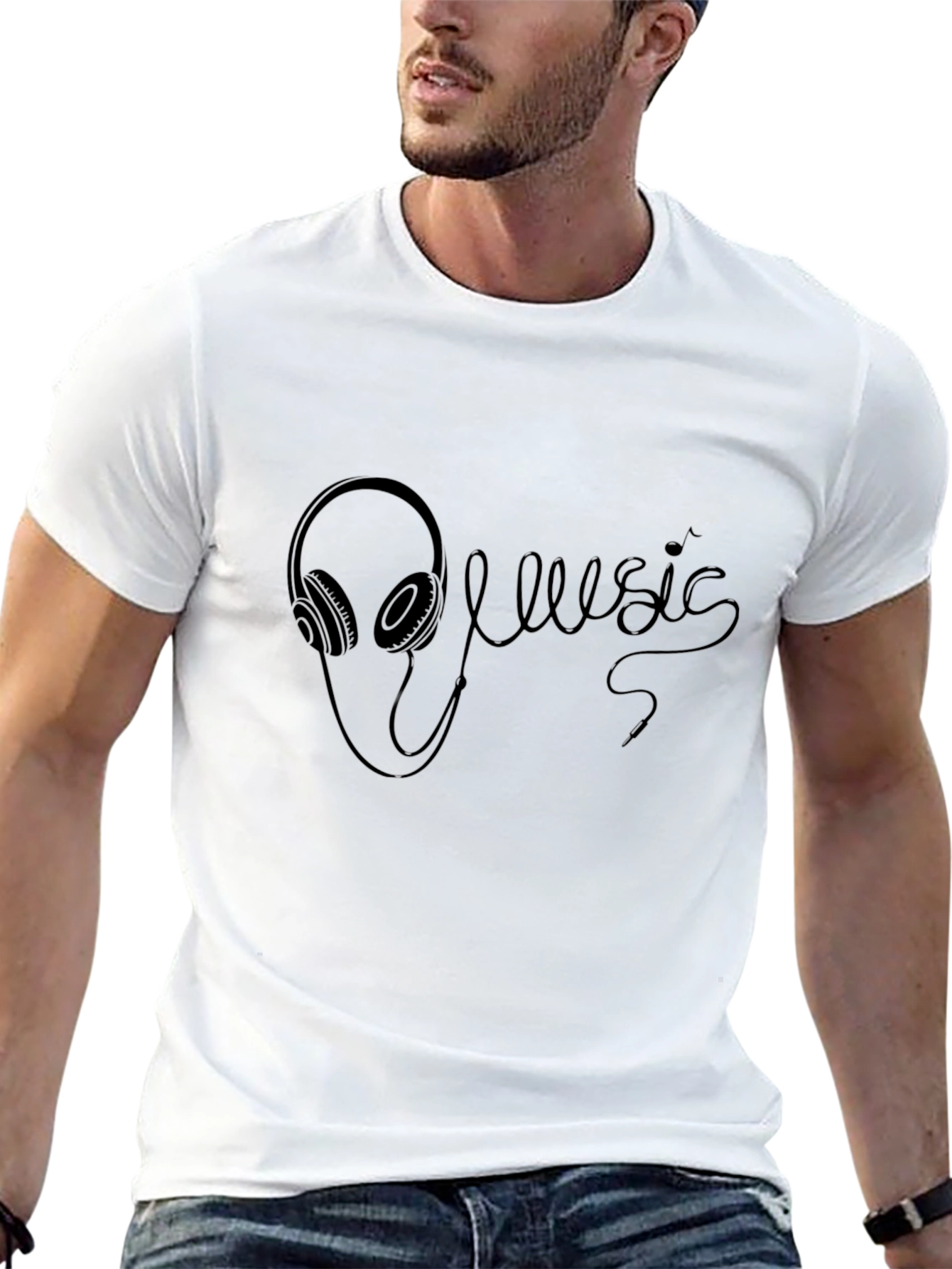 Music Headphones Black T-Shirt