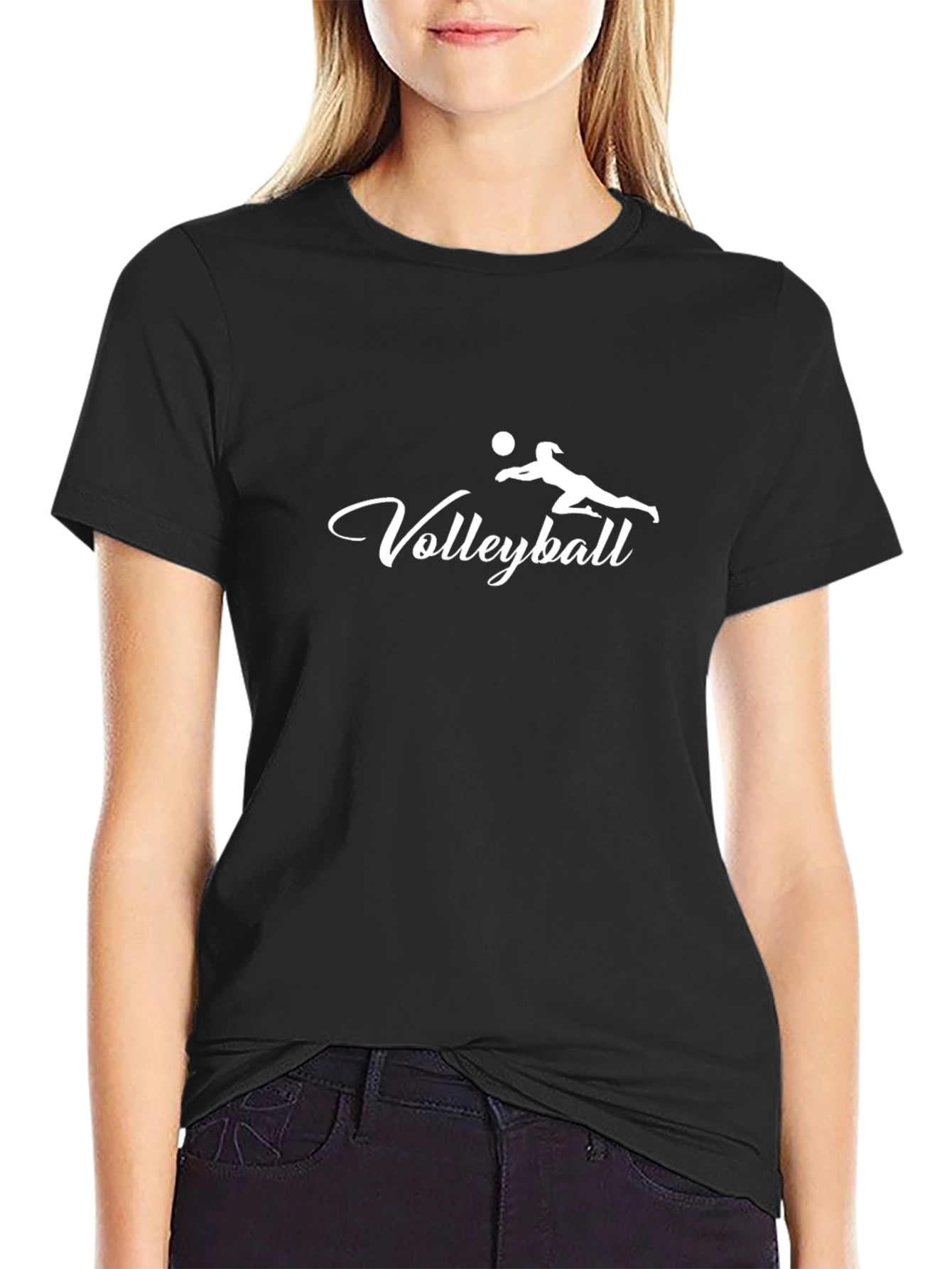 Volleyball Graphic Print Black T-Shirt
