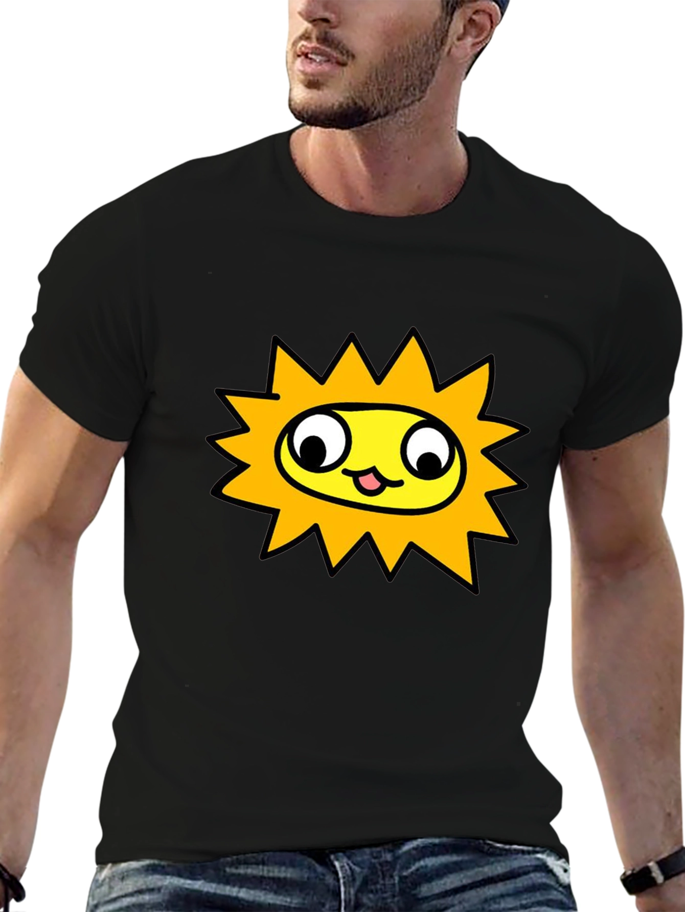 Sunny Character Graphic Tee - Black Crew Neck Shirt