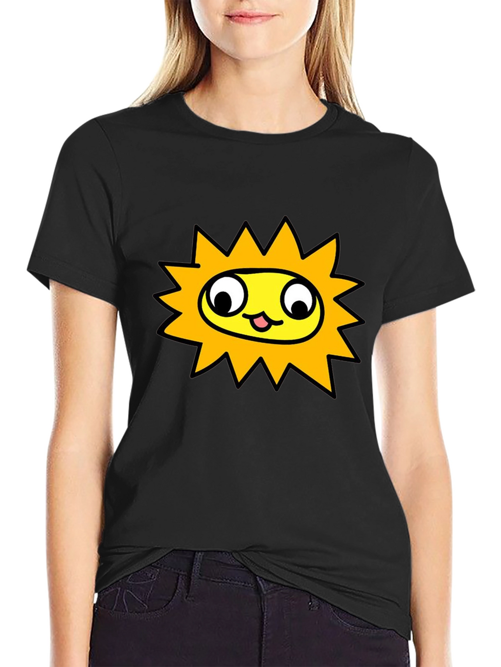 Sunny Character Graphic Tee - Black Crew Neck Shirt