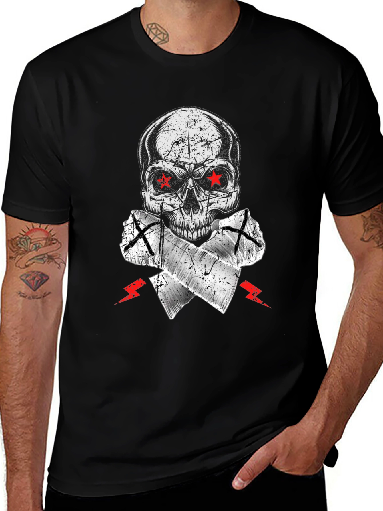 Skull Graphic Tee - Red Star Eyes