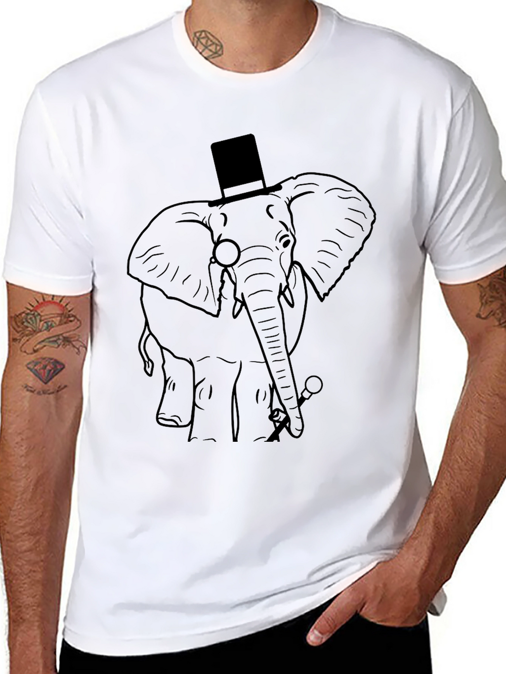 Elephant Top Hat T-Shirt - Unique Graphic Tee