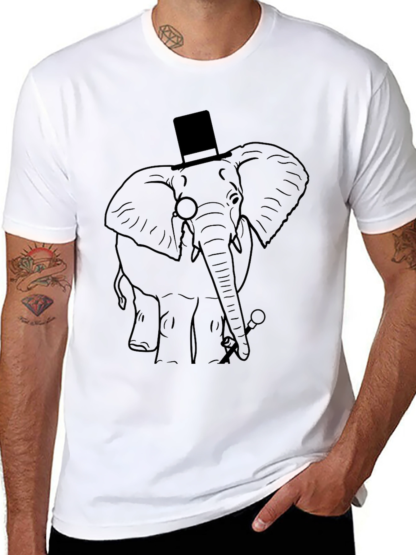 Elephant Top Hat T-Shirt - Unique Graphic Tee