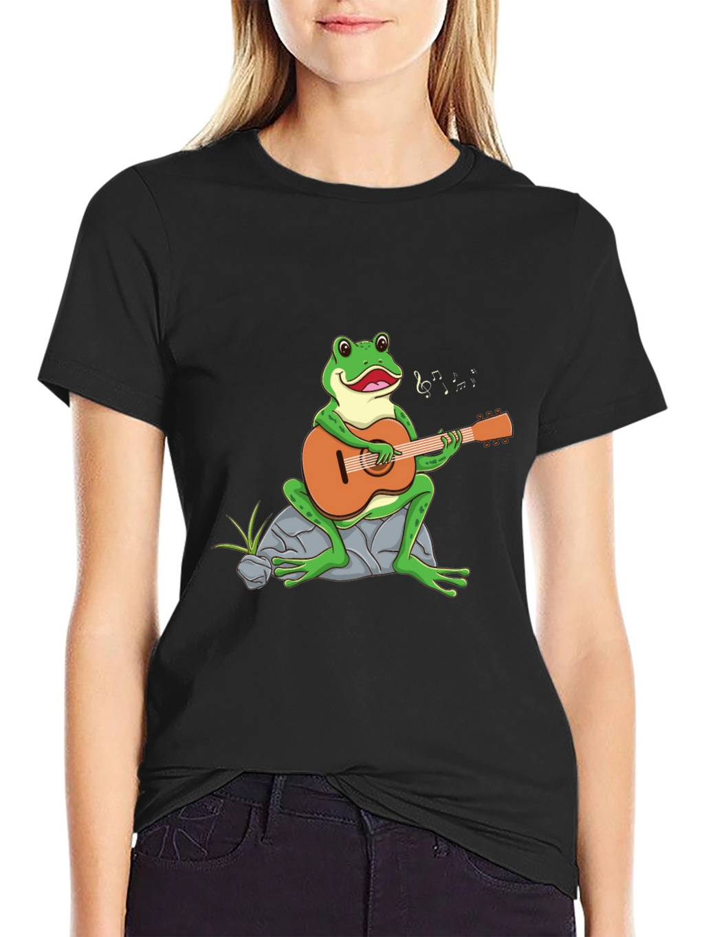 Frog Playing Guitar Graphic Tee - Black T-Shirt