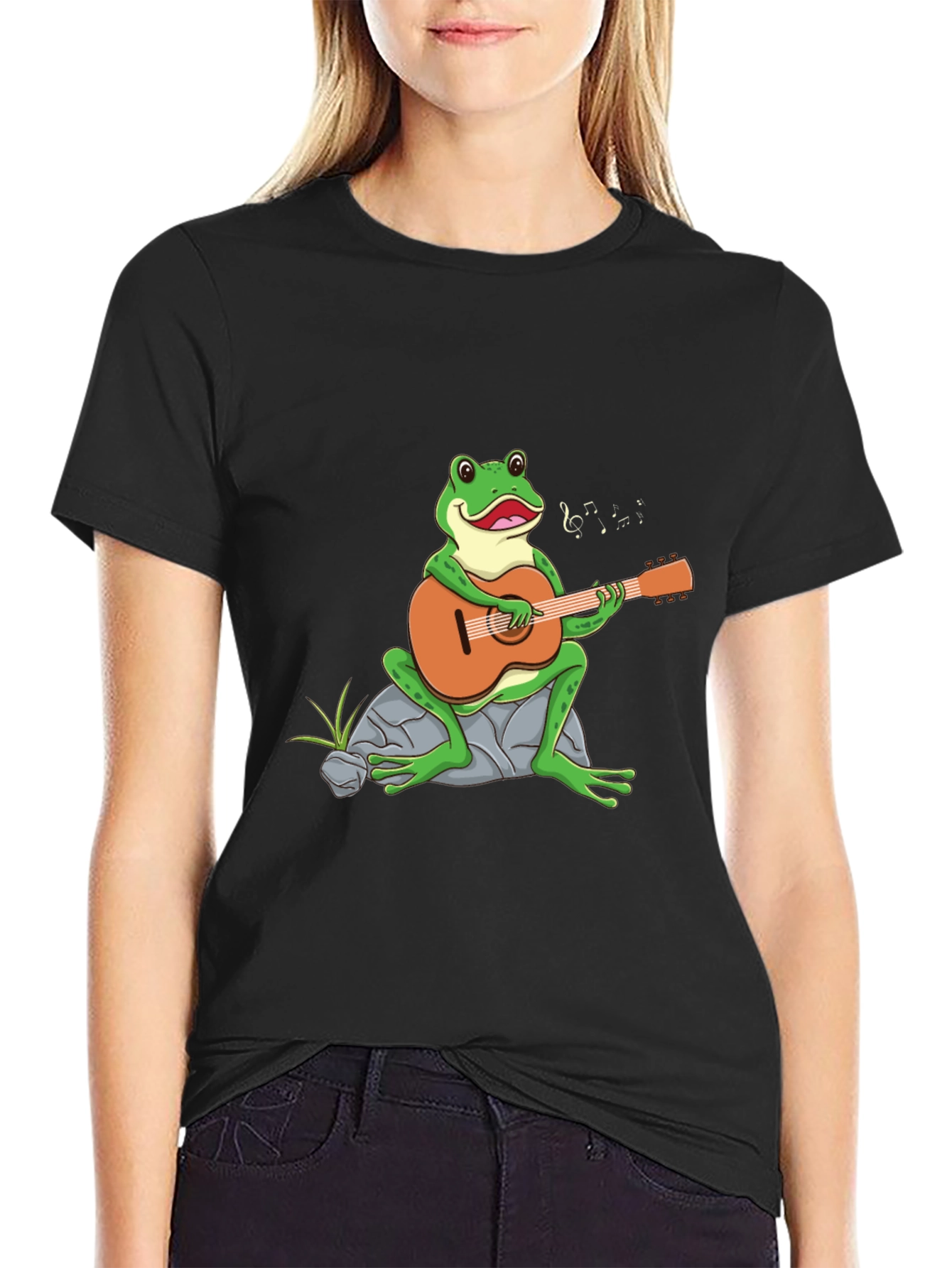 Frog Playing Guitar Graphic Tee - Black T-Shirt