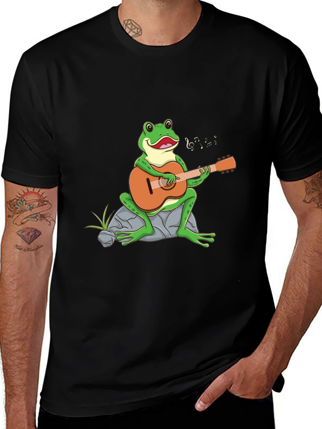 Frog Playing Guitar Graphic Tee - Black T-Shirt