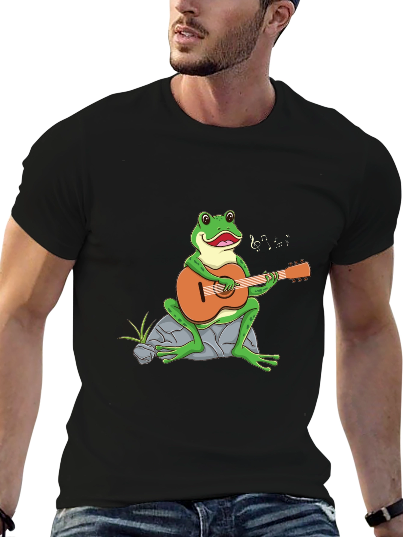 Frog Playing Guitar Graphic Tee - Black T-Shirt