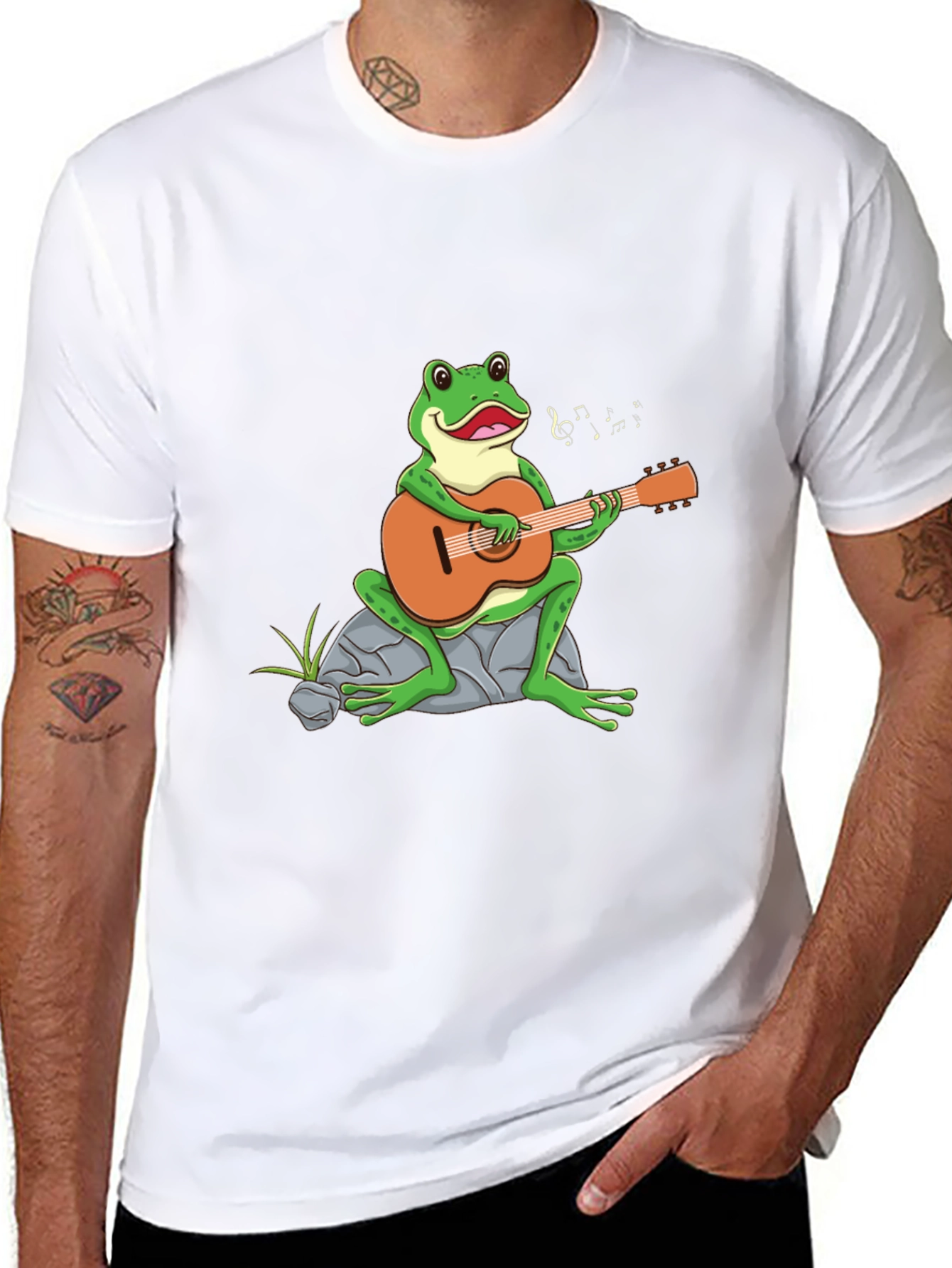 Frog Playing Guitar Graphic Tee - Black T-Shirt